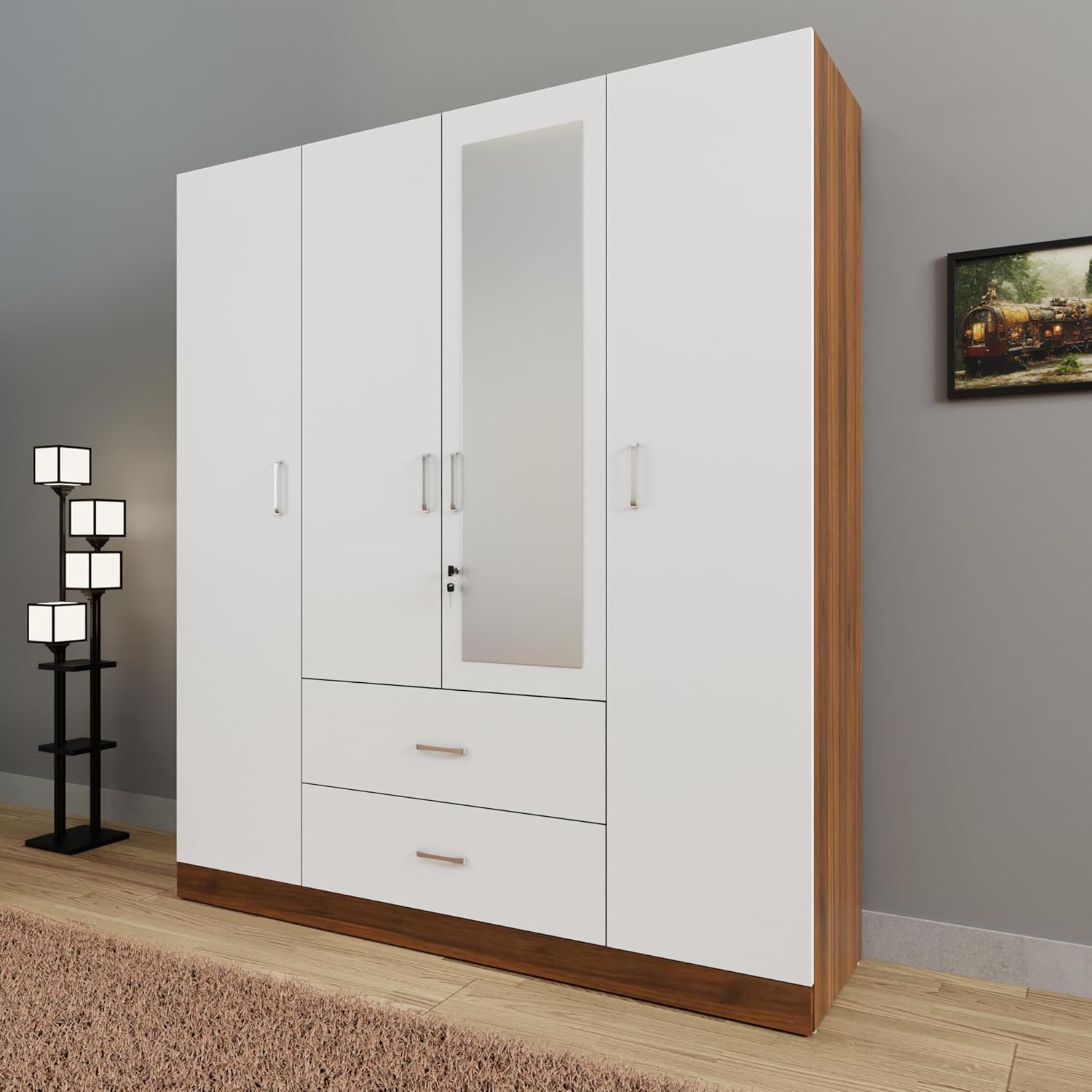 AVIRA |Wardrobe with Mirror, Hinged | 4 Door, 2 Drawer