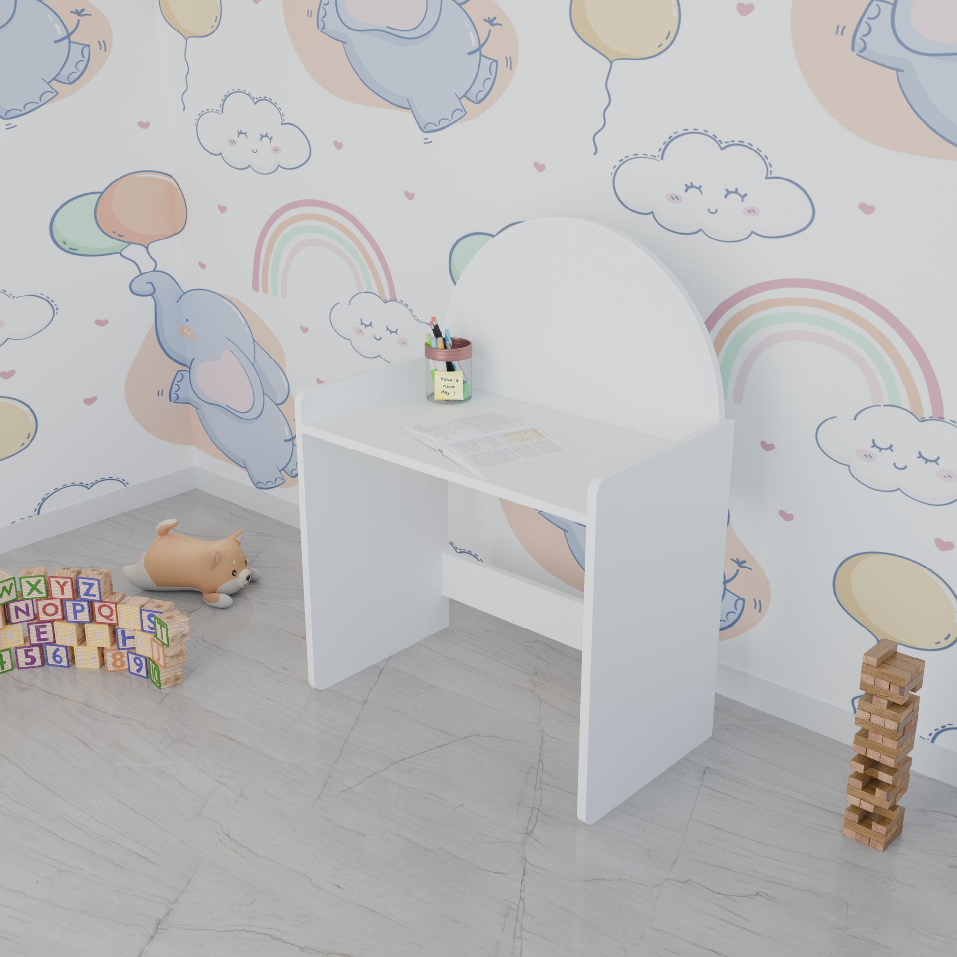 LittleLearners | Study Table | Semi Shape Study Table VIKI FURNITURE White