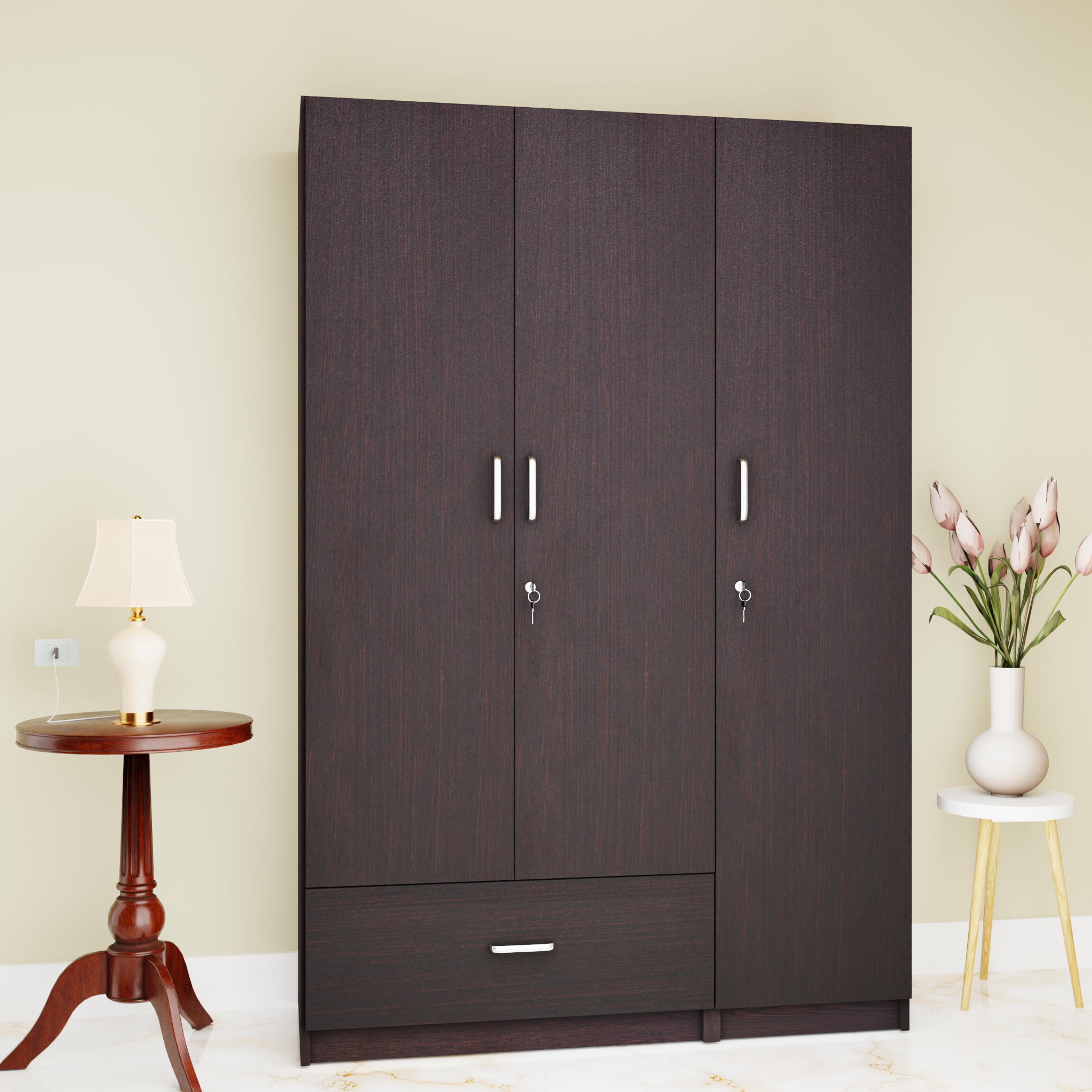 VIKI | Almirah for 3 Door Wardrobe with 1 Drawer & Hanging Space( 40D x 120W x 180.8H) Wardrobes VIKI FURNITURE Wenge