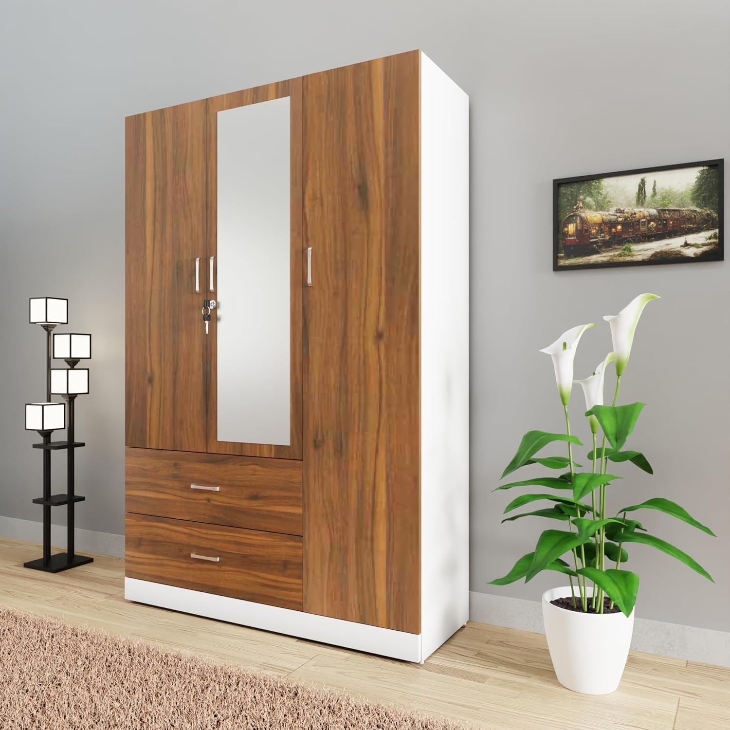 AVIRA | Wardrobe With Mirror, Hinged | 3 Door, 2 Drawer