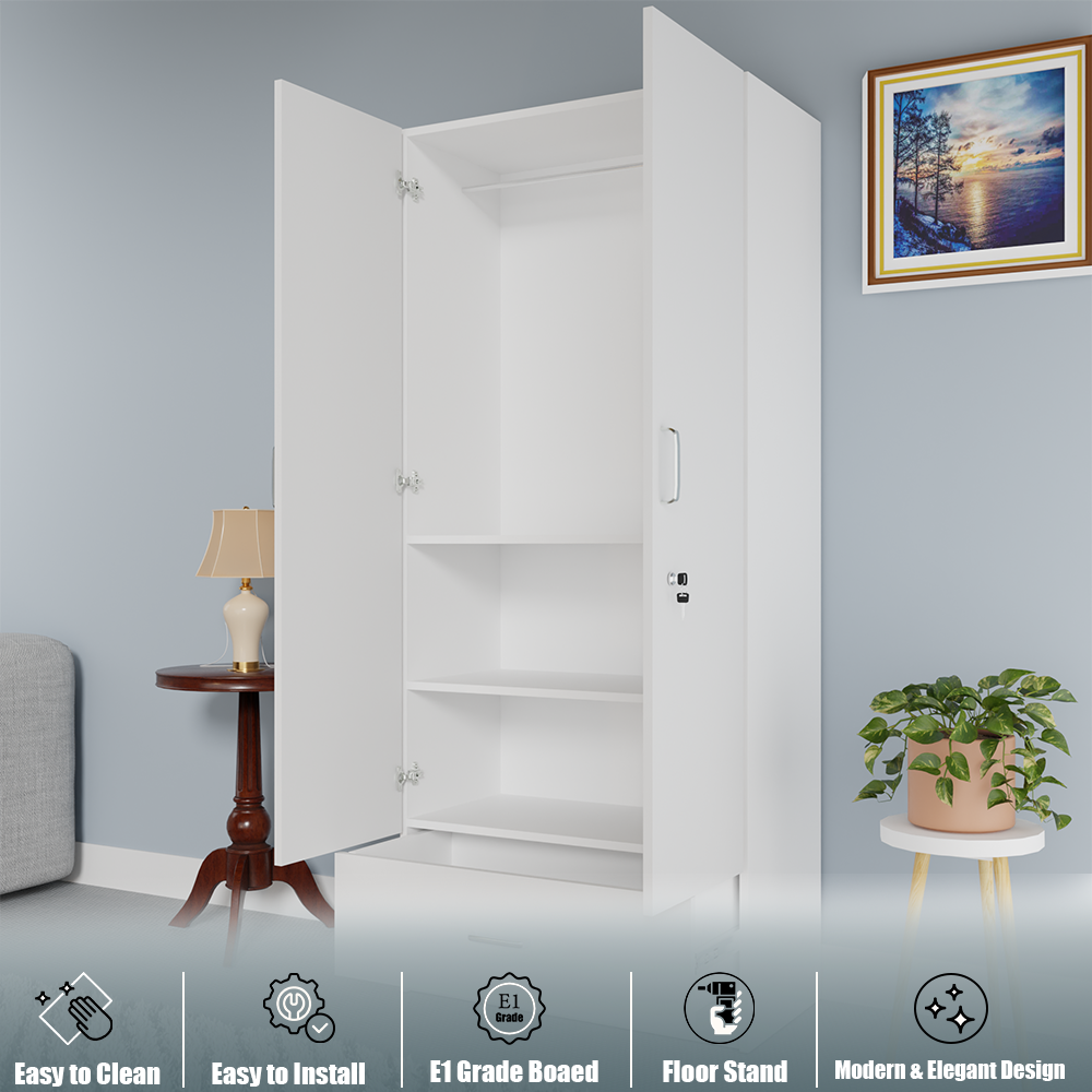 VIKI | Almirah for 2 Door Wardrobe with 1 Drawer & Hanging Space( 40D x 80W x 180.8H) Wardrobes VIKI FURNITURE