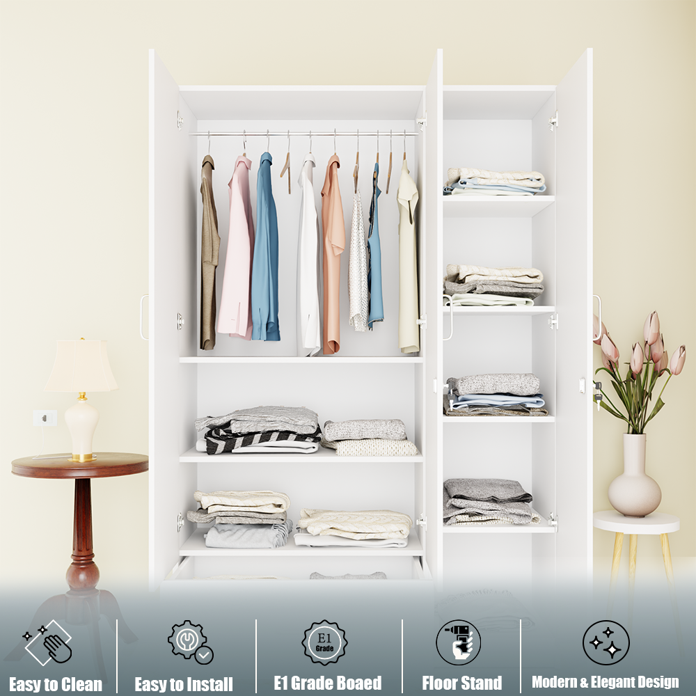 VIKI | Almirah for 3 Door Wardrobe with 1 Drawer & Hanging Space( 40D x 120W x 180.8H) Wardrobes VIKI FURNITURE