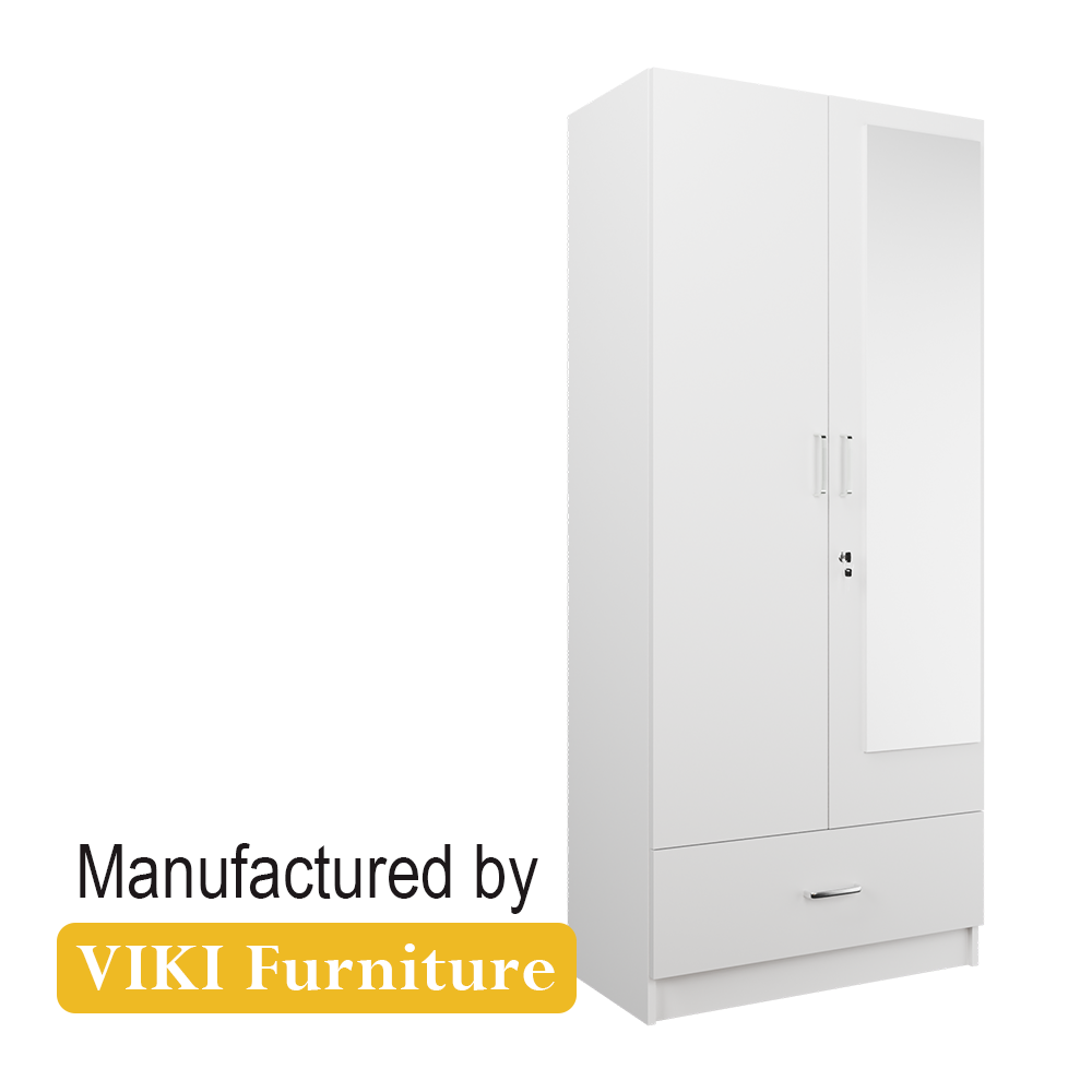 VIKI | Almirah for 2 Door Wardrobe with 1 Drawer & Hanging Space with Mirror( 40D x 80W x 180.8H) Wardrobes VIKI FURNITURE