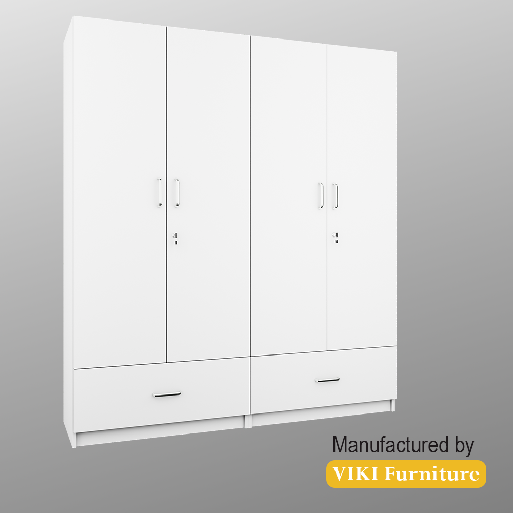 VIKI | Almirah for 4 Door Wardrobe with 2 Split Drawer & Hanging Space (40D x 160W x 180.8H) Wardrobes VIKI FURNITURE
