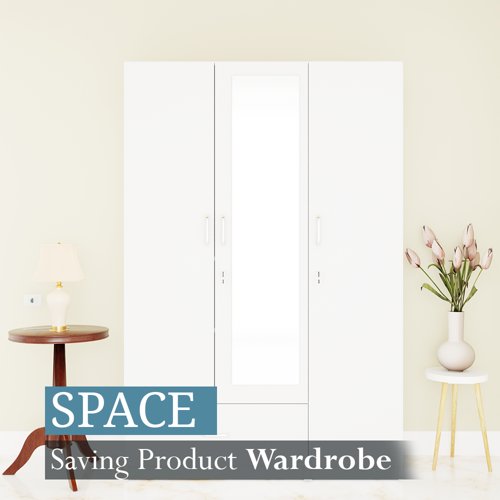 VIKI | Almirah for 3 Door Wardrobe with 1 Drawer & Hanging Space with Mirror ( 40D x 120W x 180.8H) Wardrobes VIKI FURNITURE