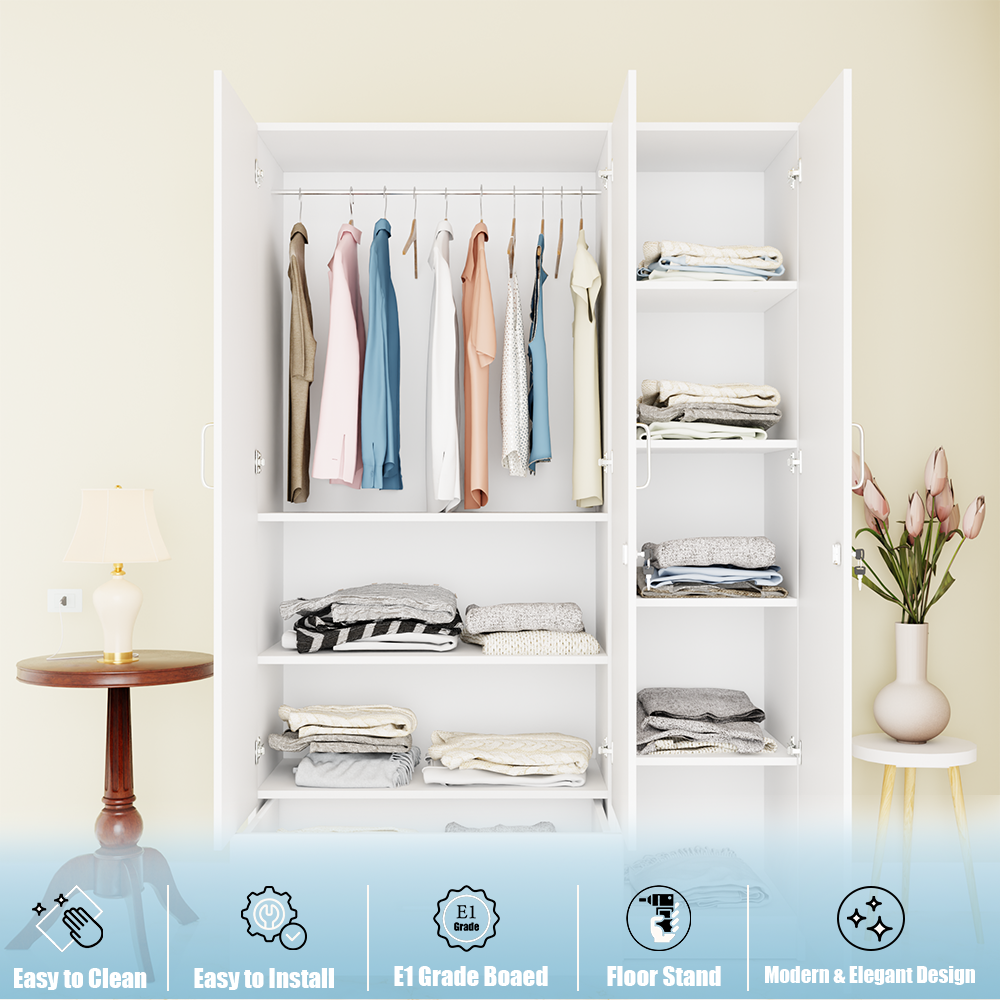 VIKI | Almirah for 3 Door Wardrobe with 1 Drawer & Hanging Space with Mirror ( 40D x 120W x 180.8H) Wardrobes VIKI FURNITURE