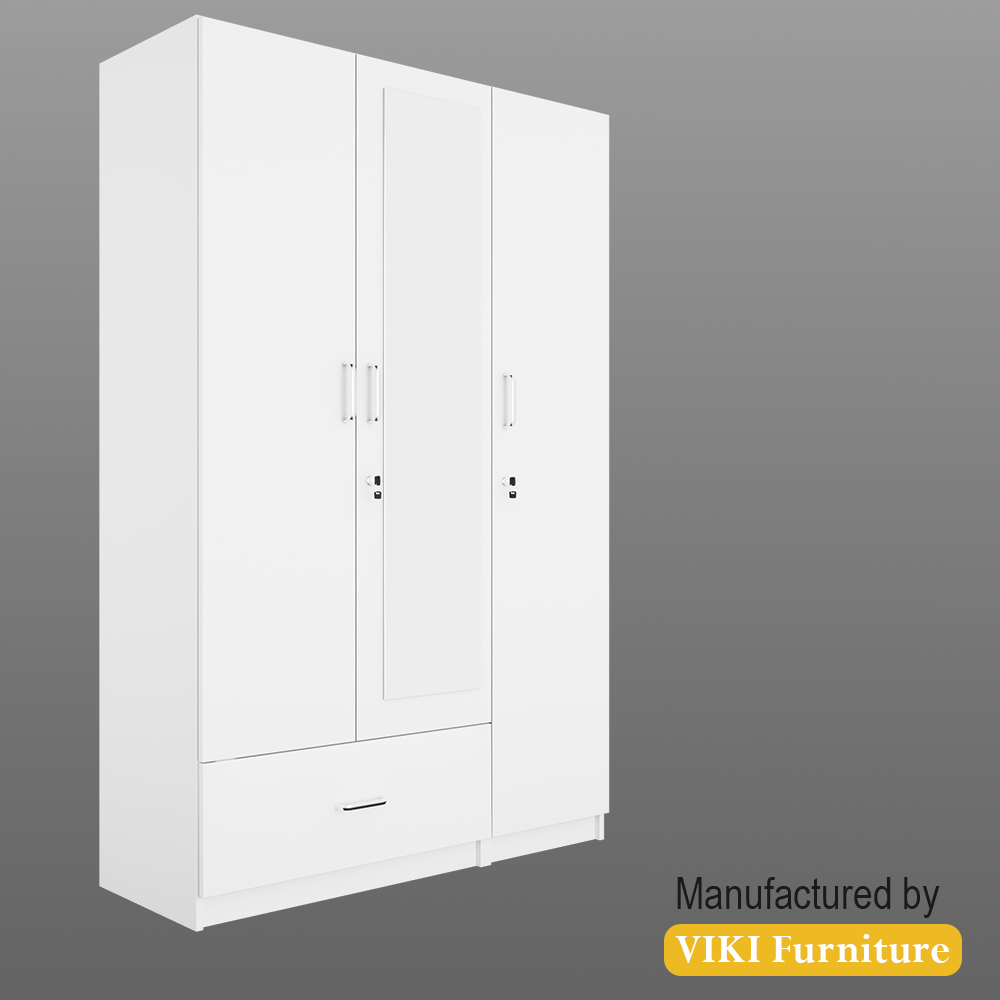 VIKI | Almirah for 3 Door Wardrobe with 1 Drawer & Hanging Space with Mirror ( 40D x 120W x 180.8H) Wardrobes VIKI FURNITURE