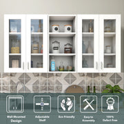 Traksha | Modular Kitchen | Wall Cabinet - 4 Glass Doors with Open Shelf kitchen cabinet VIKI FURNITURE