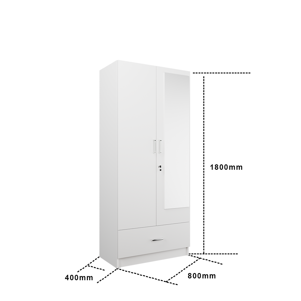 VIKI | Almirah for 2 Door Wardrobe with 1 Drawer & Hanging Space with Mirror( 40D x 80W x 180.8H) Wardrobes VIKI FURNITURE