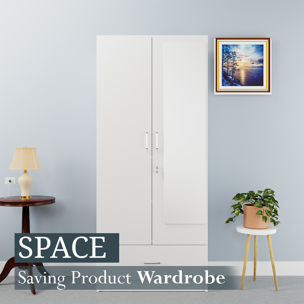 VIKI | Almirah for 2 Door Wardrobe with 1 Drawer & Hanging Space with Mirror( 40D x 80W x 180.8H) Wardrobes VIKI FURNITURE