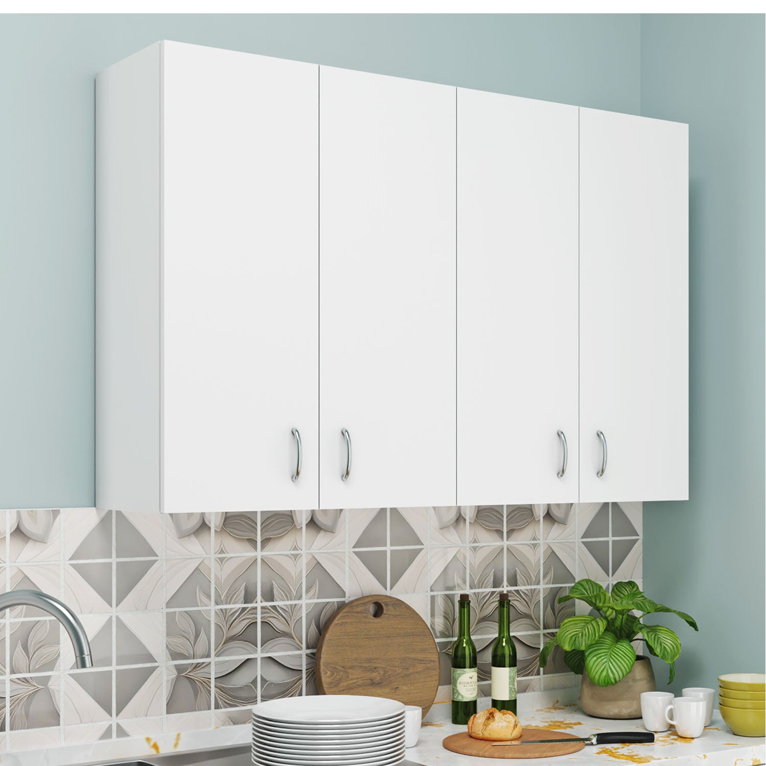 Traksha | Modular Kitchen | Wall Cabinet - 4 Doors kitchen cabinet VIKI FURNITURE White