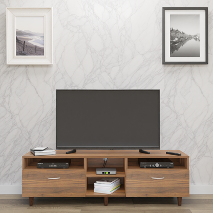 TV Unit | 2 Drawers, Open Shelves | Single Color TV & Entertainment Unit VIKI FURNITURE Brussel Walnut