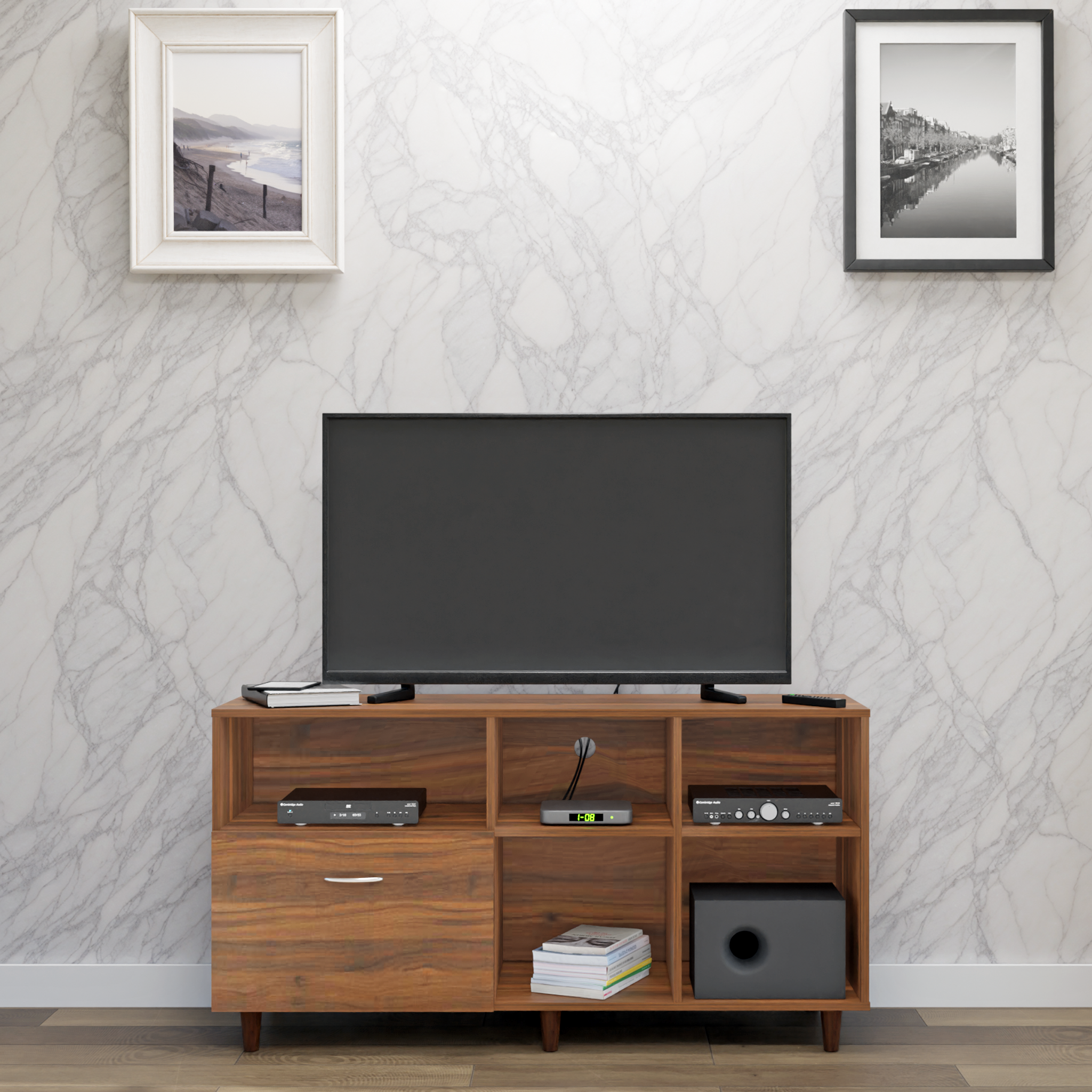 TV Unit | 1 Drawer, Shelf & Open Shelves | Single Color TV & Entertainment Unit VIKI FURNITURE