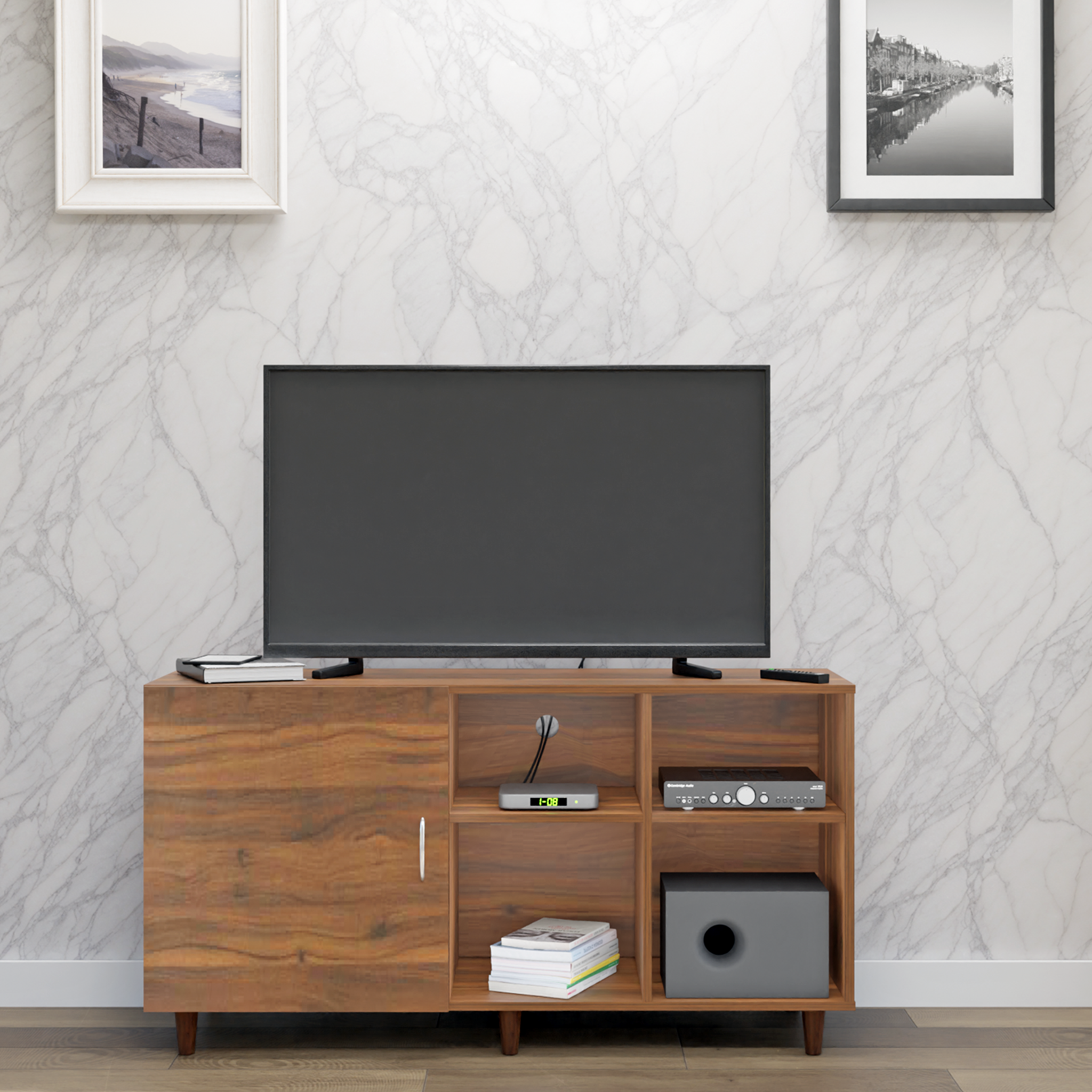 TV Unit | 1 Door, Open Shelves | Single Color TV & Entertainment Unit VIKI FURNITURE