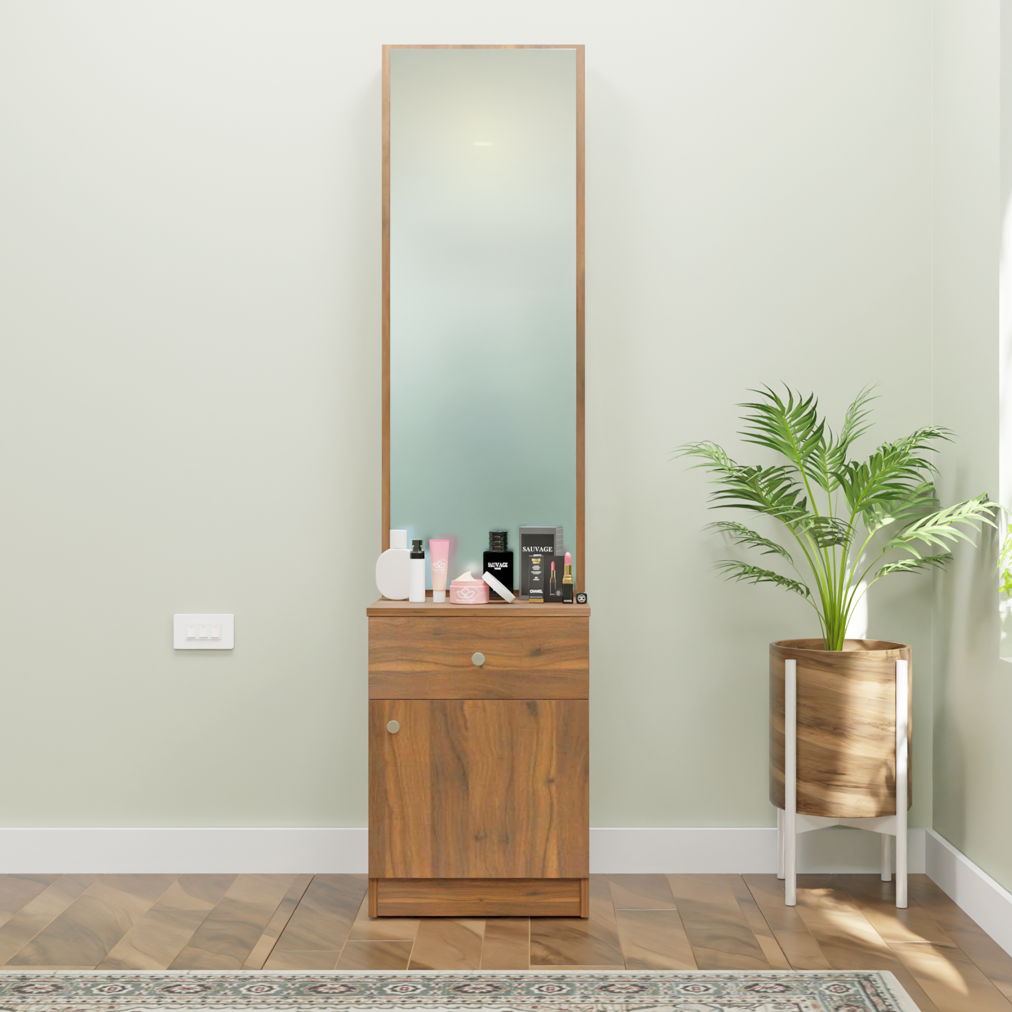 Dressing Table with Mirror Door | Door | Drawer & Open Shelves Dressing Table VIKI FURNITURE