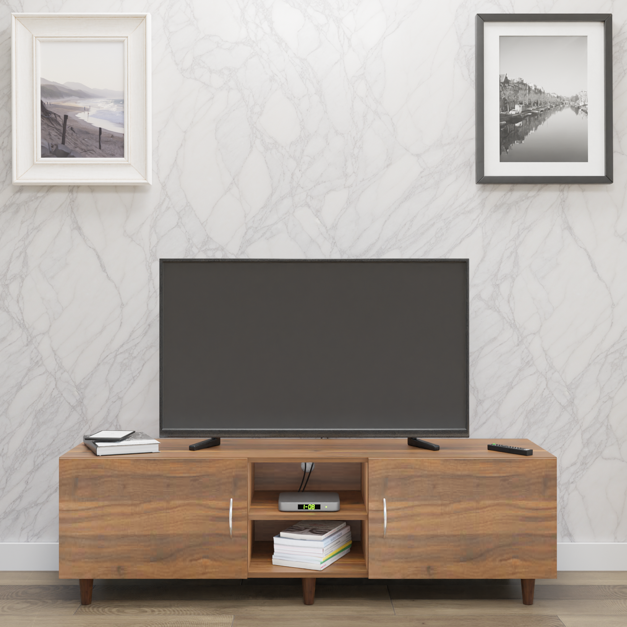 TV Unit | 2 Doors, Open Shelves | Single Color TV & Entertainment Unit VIKI FURNITURE