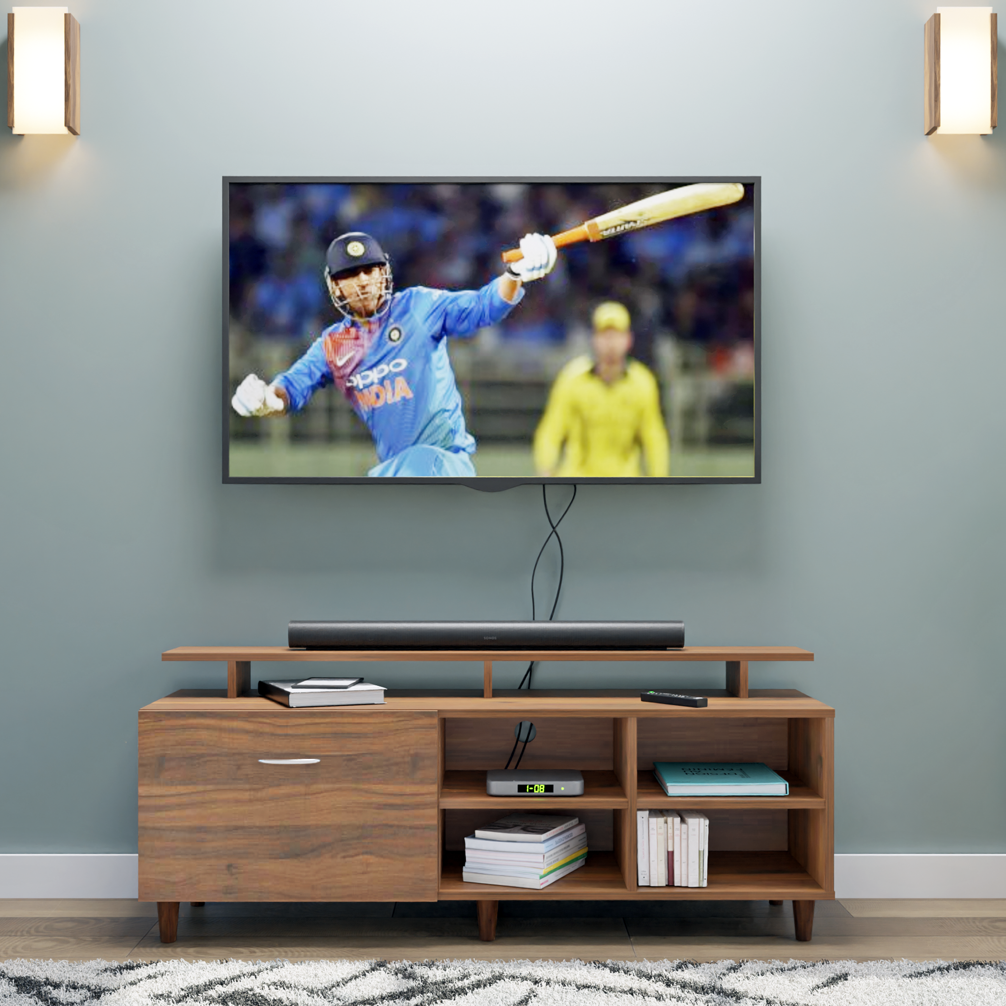 TV Unit | 1 Drawer, Open Shelves & Extension | Single Color TV & Entertainment Unit VIKI FURNITURE