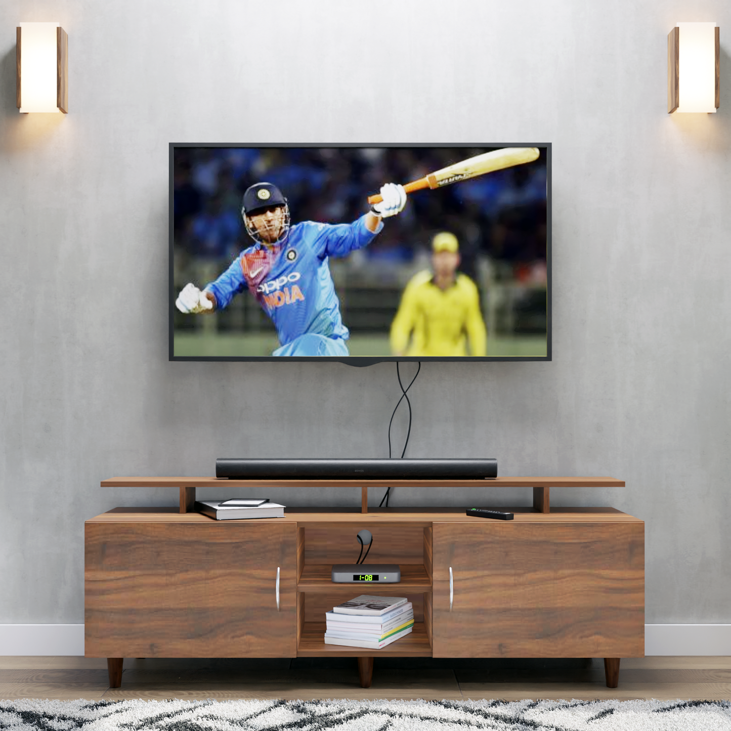 TV unit | 2 Doors, Open Shelves & Extension | Single Color TV & Entertainment Unit VIKI FURNITURE Brussel Walnut