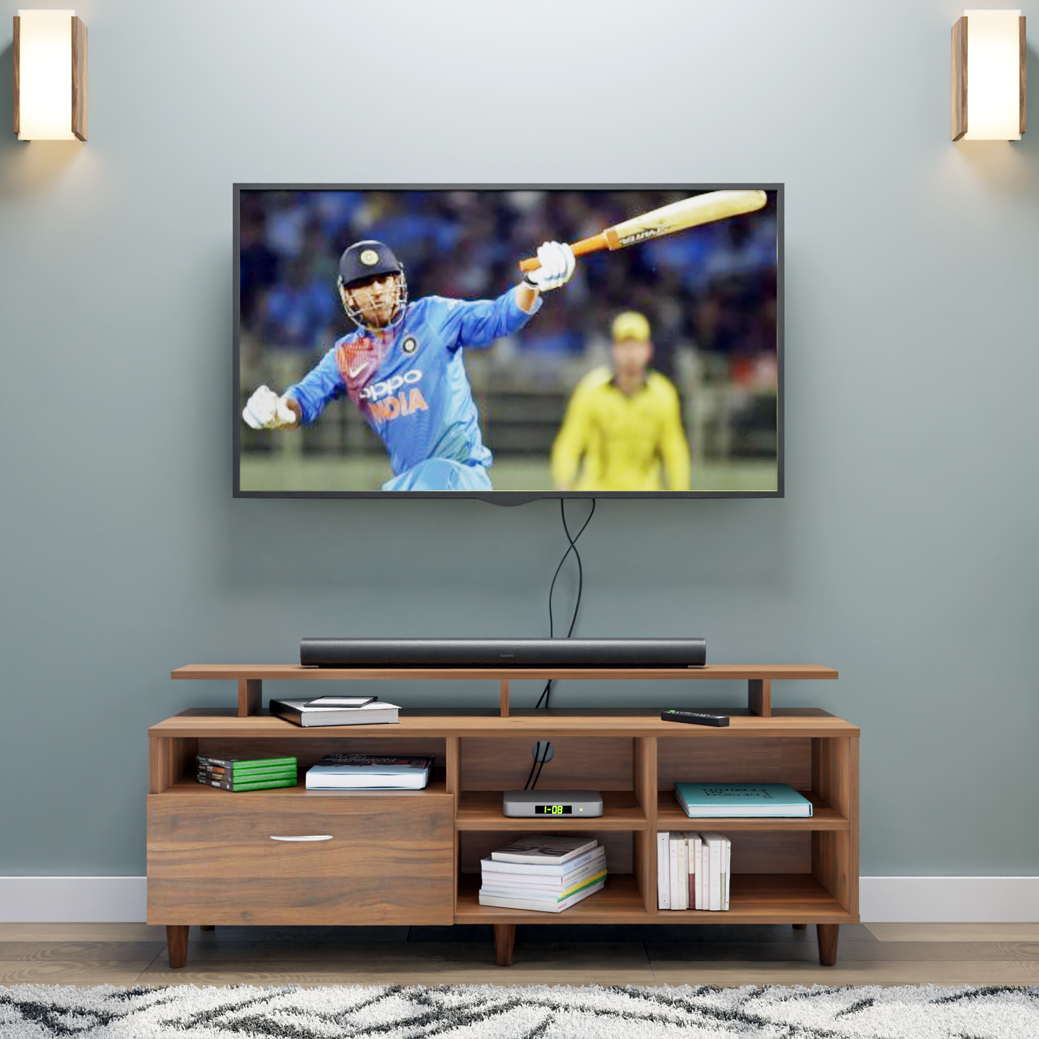 TV Unit | 1 Drawer, Shelf, Open Shelves & Extension | Single Color TV & Entertainment Unit VIKI FURNITURE