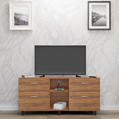 TV unit | 4 Drawers, Open Shelves | Single Color TV & Entertainment Unit VIKI FURNITURE Brussel Walnut
