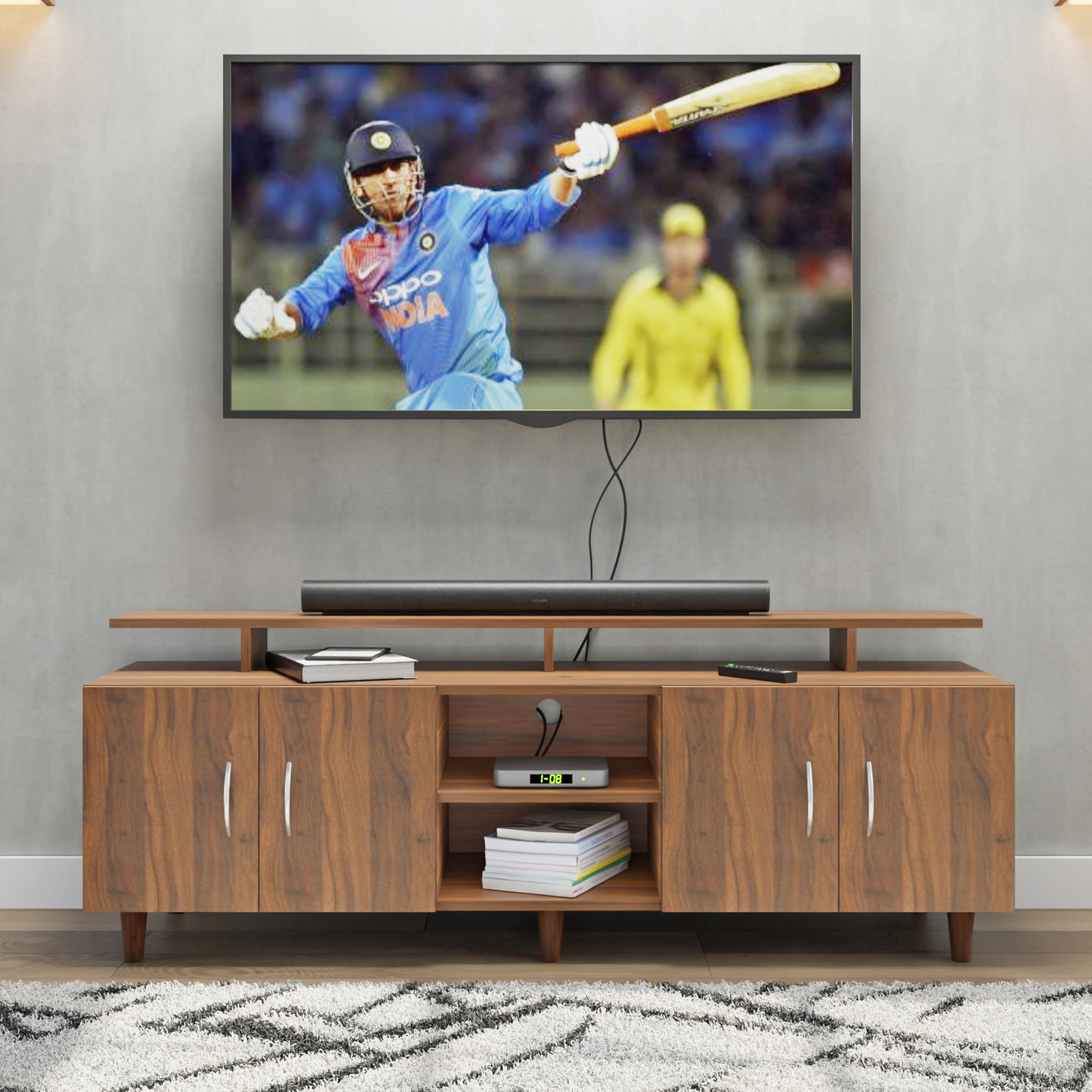 TV unit | 4 Doors, Open Shelves & Extension | Single Color TV & Entertainment Unit VIKI FURNITURE