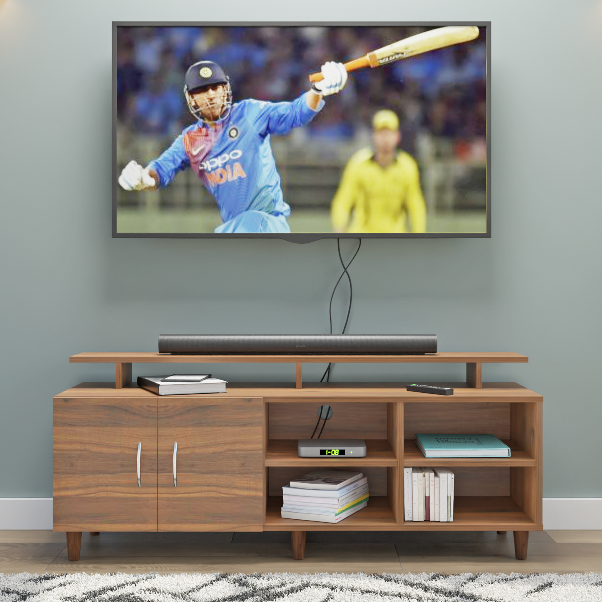 TV Unit | 2 Door, Open Shelves & Extension | Single Color TV & Entertainment Unit VIKI FURNITURE