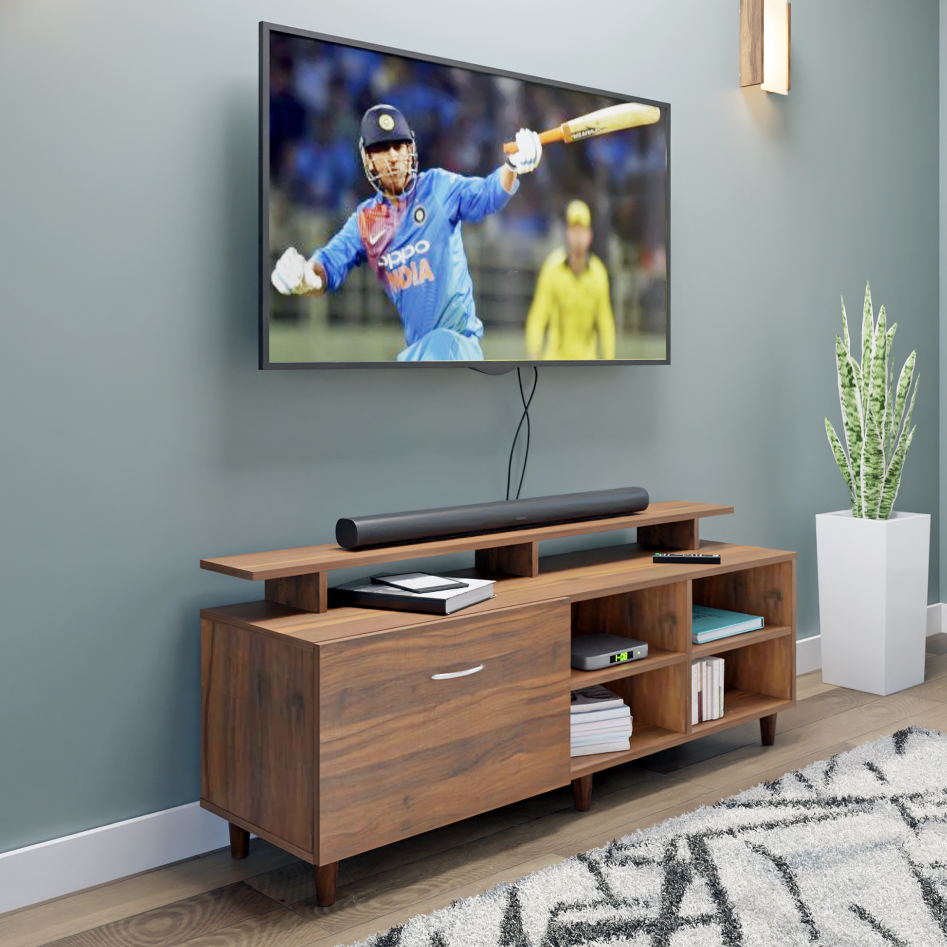 TV Unit | 1 Drawer, Open Shelves & Extension | Single Color TV & Entertainment Unit VIKI FURNITURE