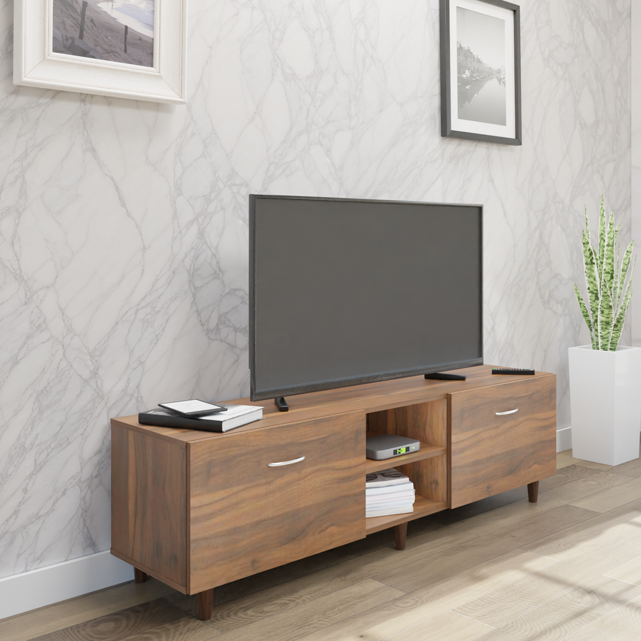 TV Unit | Drawers, Open Shelf | Single Color TV & Entertainment Unit VIKI FURNITURE Walnut