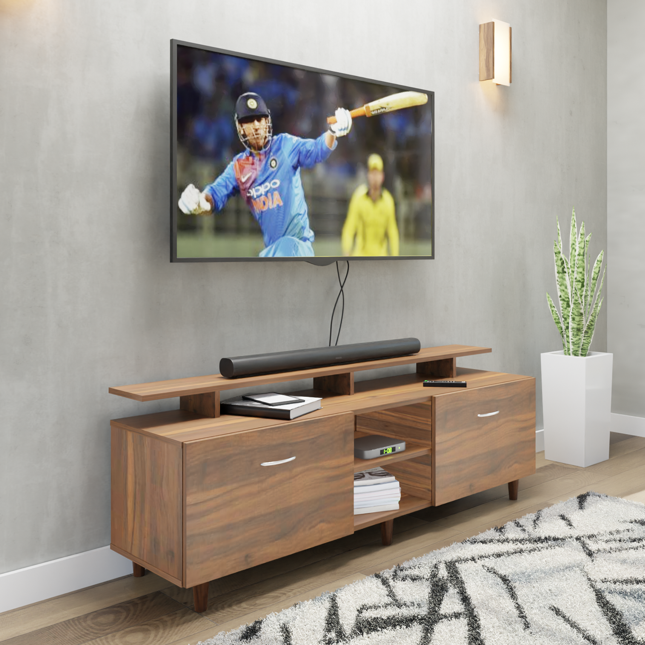 TV Unit | Drawers, Open Shelf & Extension | Single Color TV & Entertainment Unit VIKI FURNITURE Walnut