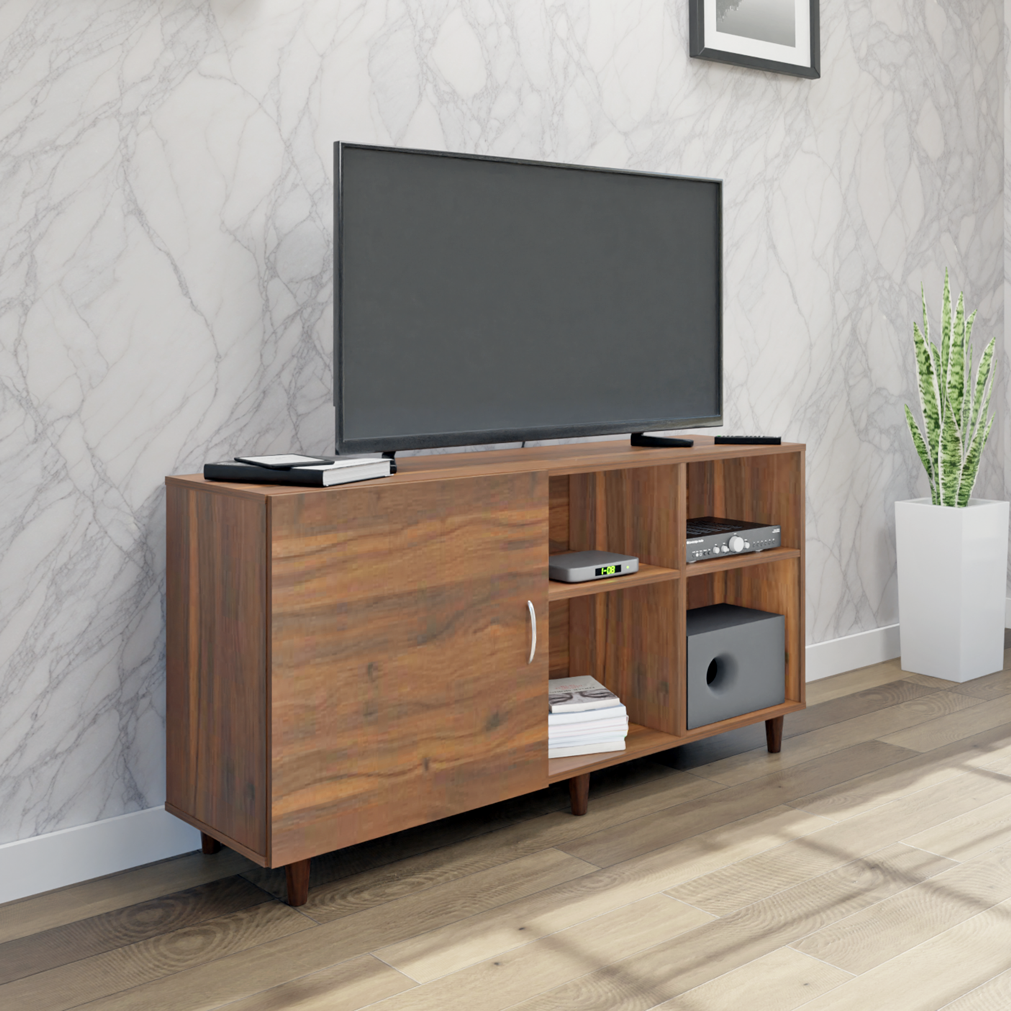 TV Unit | 1 Door, Open Shelves | Single Color TV & Entertainment Unit VIKI FURNITURE