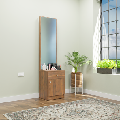 Dressing Table with Mirror Door | Door | Drawer & Open Shelves Dressing Table VIKI FURNITURE Brussel Walnut