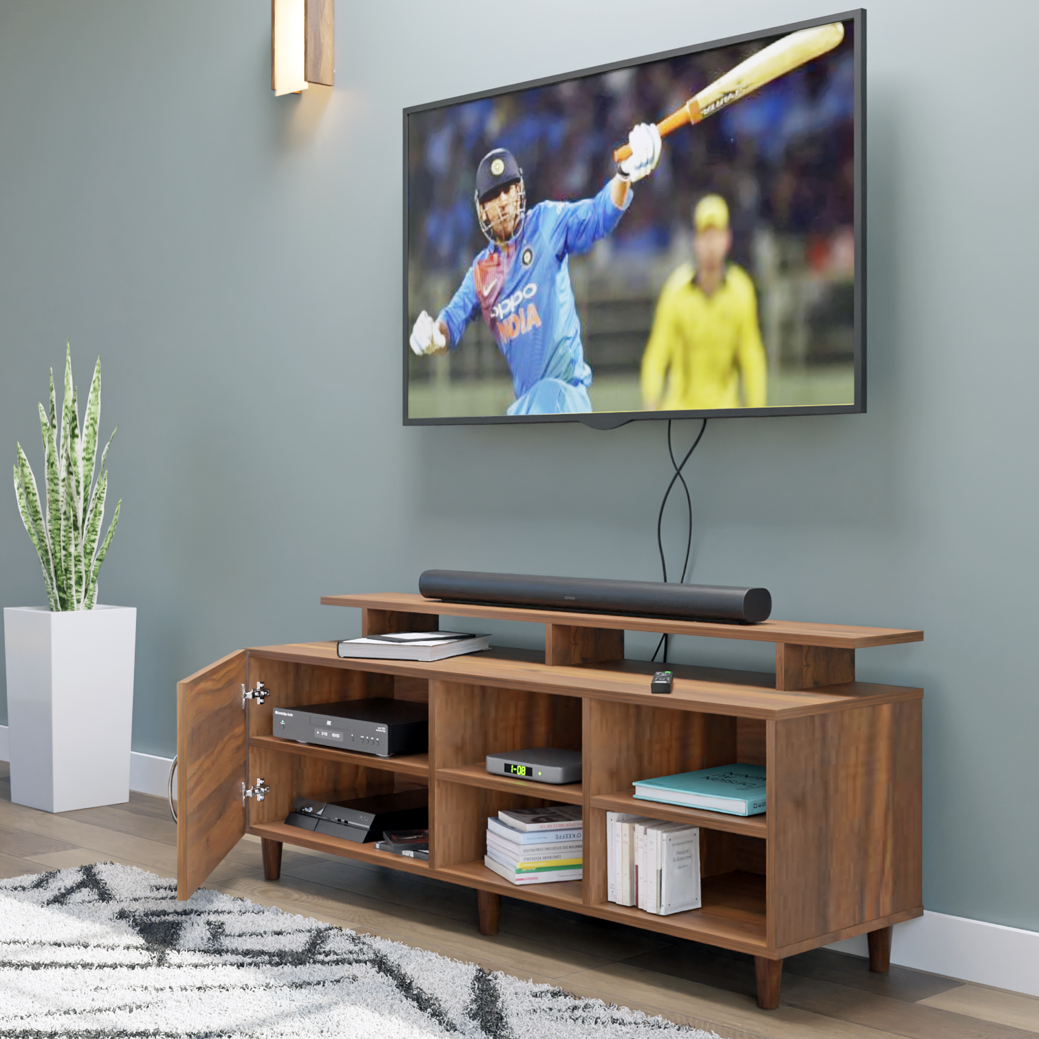 TV Unit | 1 Door, Open Shelves & Extension | Single Color TV & Entertainment Unit VIKI FURNITURE