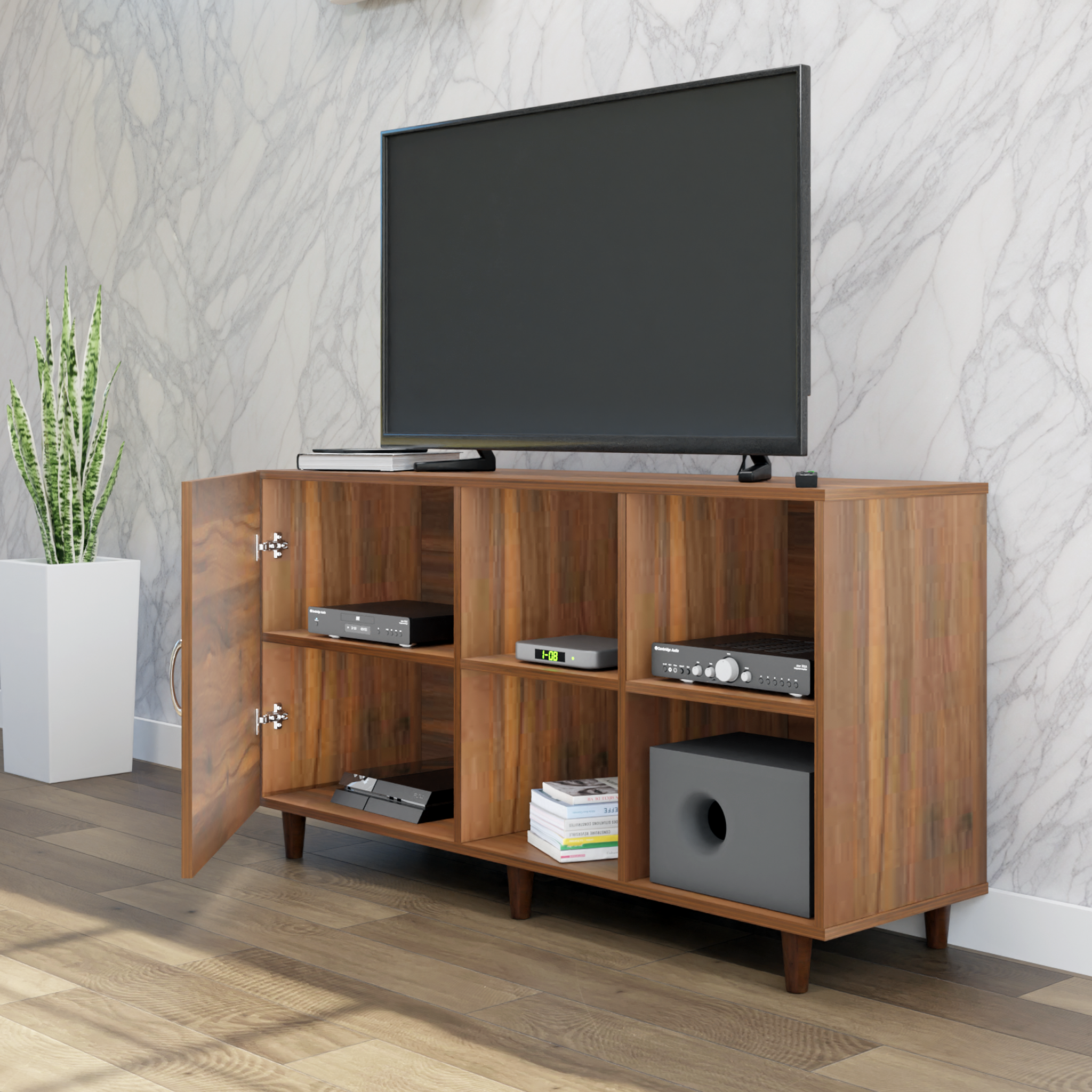 TV Unit | 1 Door, Open Shelves | Single Color TV & Entertainment Unit VIKI FURNITURE