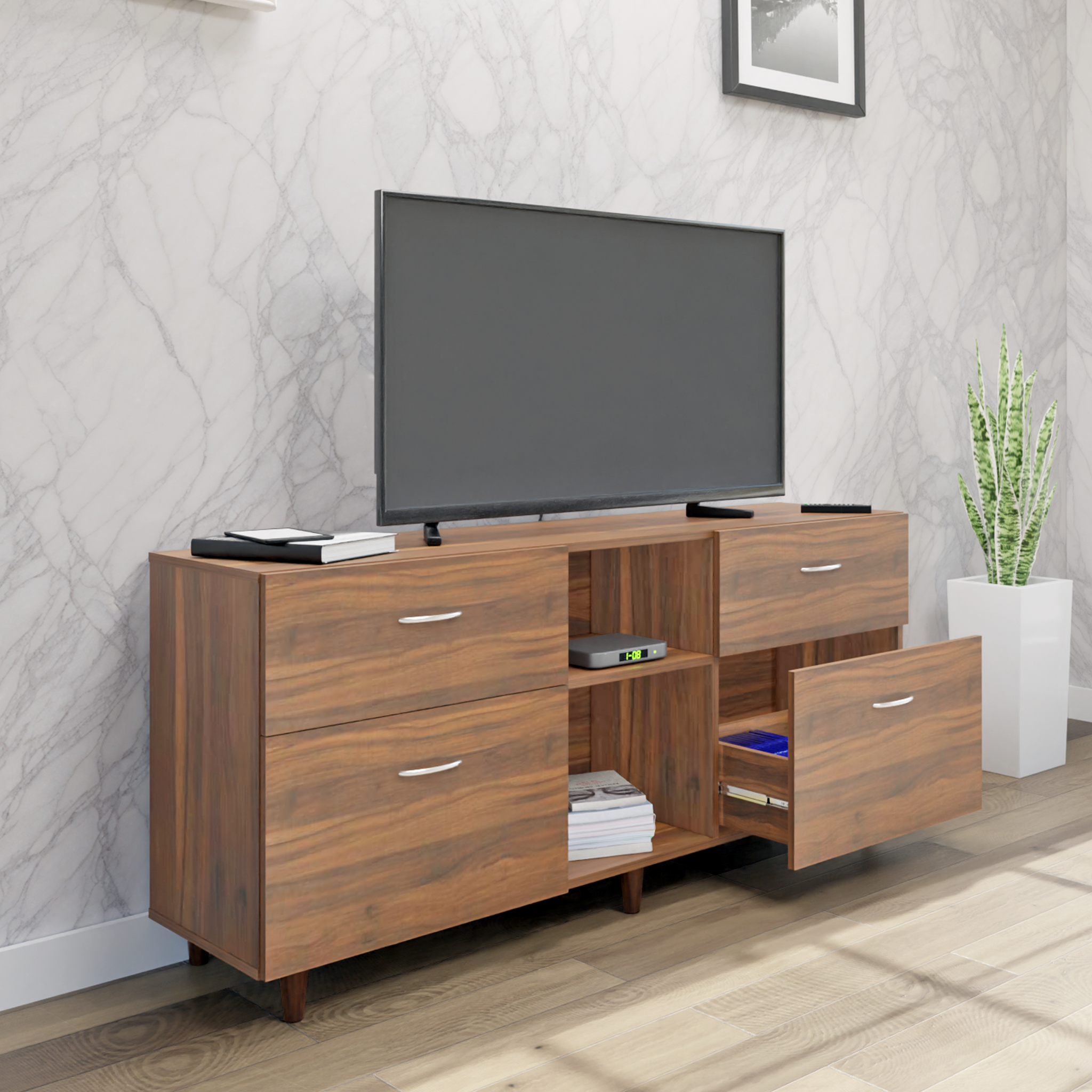 TV unit | 4 Drawers, Open Shelves | Single Color TV & Entertainment Unit VIKI FURNITURE