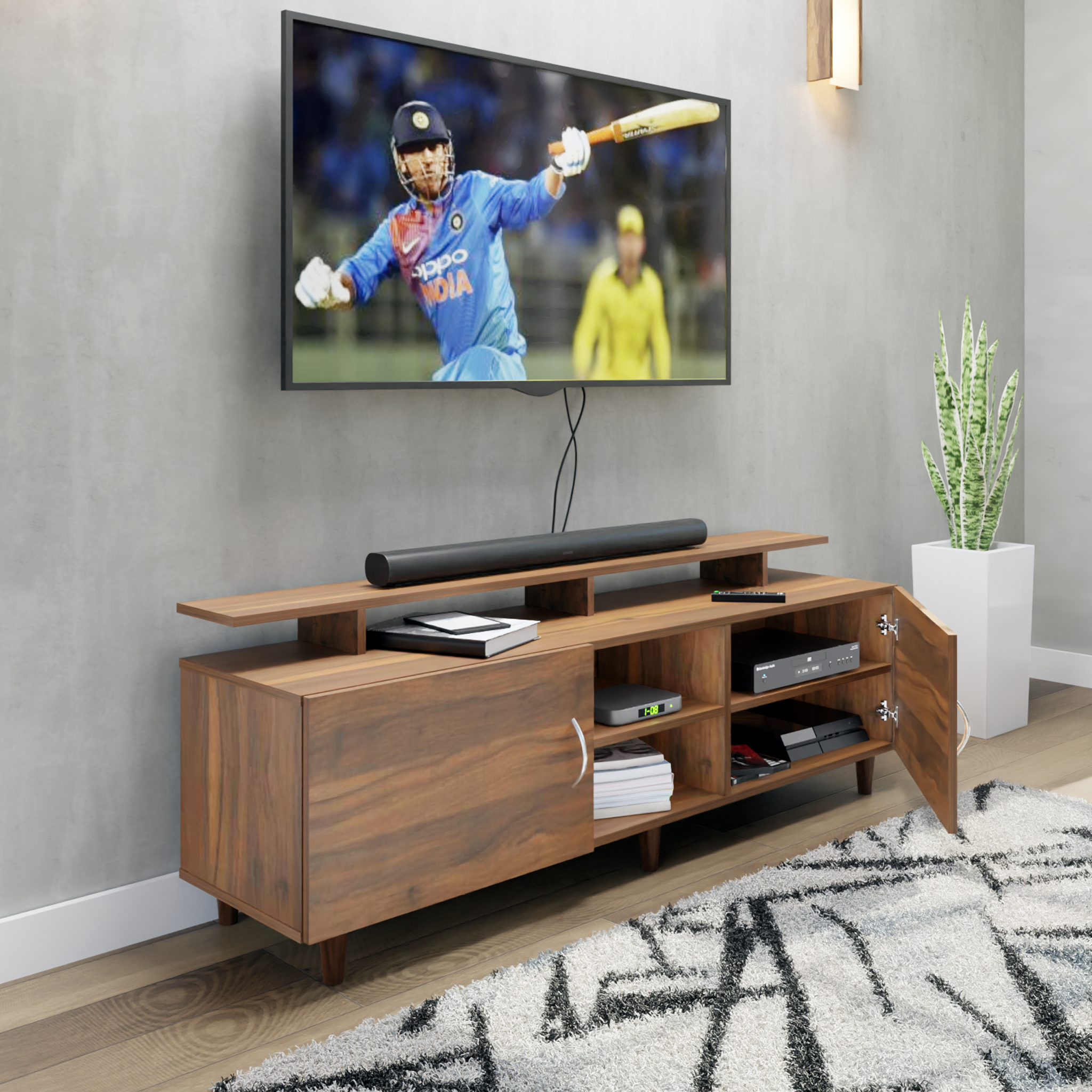 TV unit | 2 Doors, Open Shelves & Extension | Single Color TV & Entertainment Unit VIKI FURNITURE