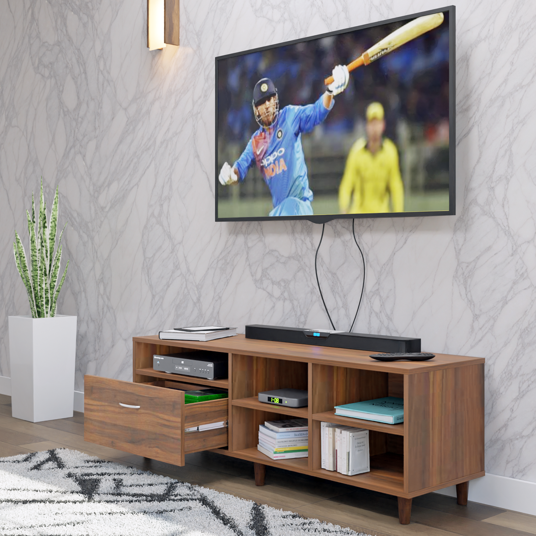 TV Unit | 1 Drawer, Shelf, Open Shelves | Single Color TV & Entertainment Unit VIKI FURNITURE