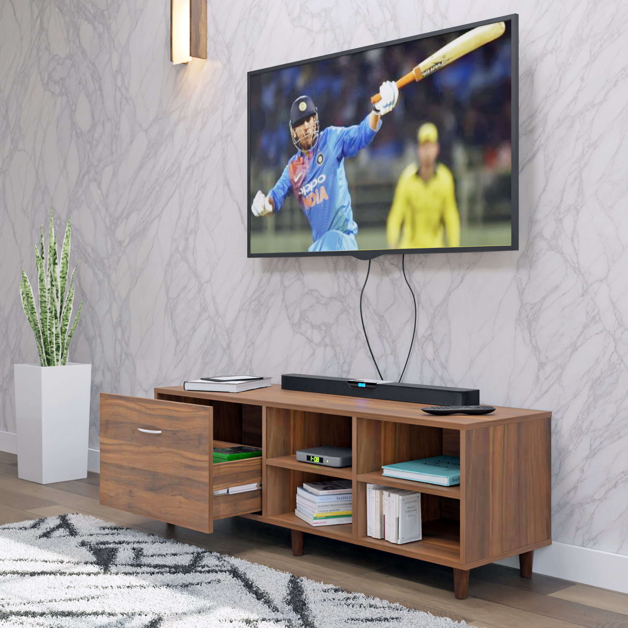 TV Unit | 1 Drawer, Open Shelves | Single Color TV & Entertainment Unit VIKI FURNITURE