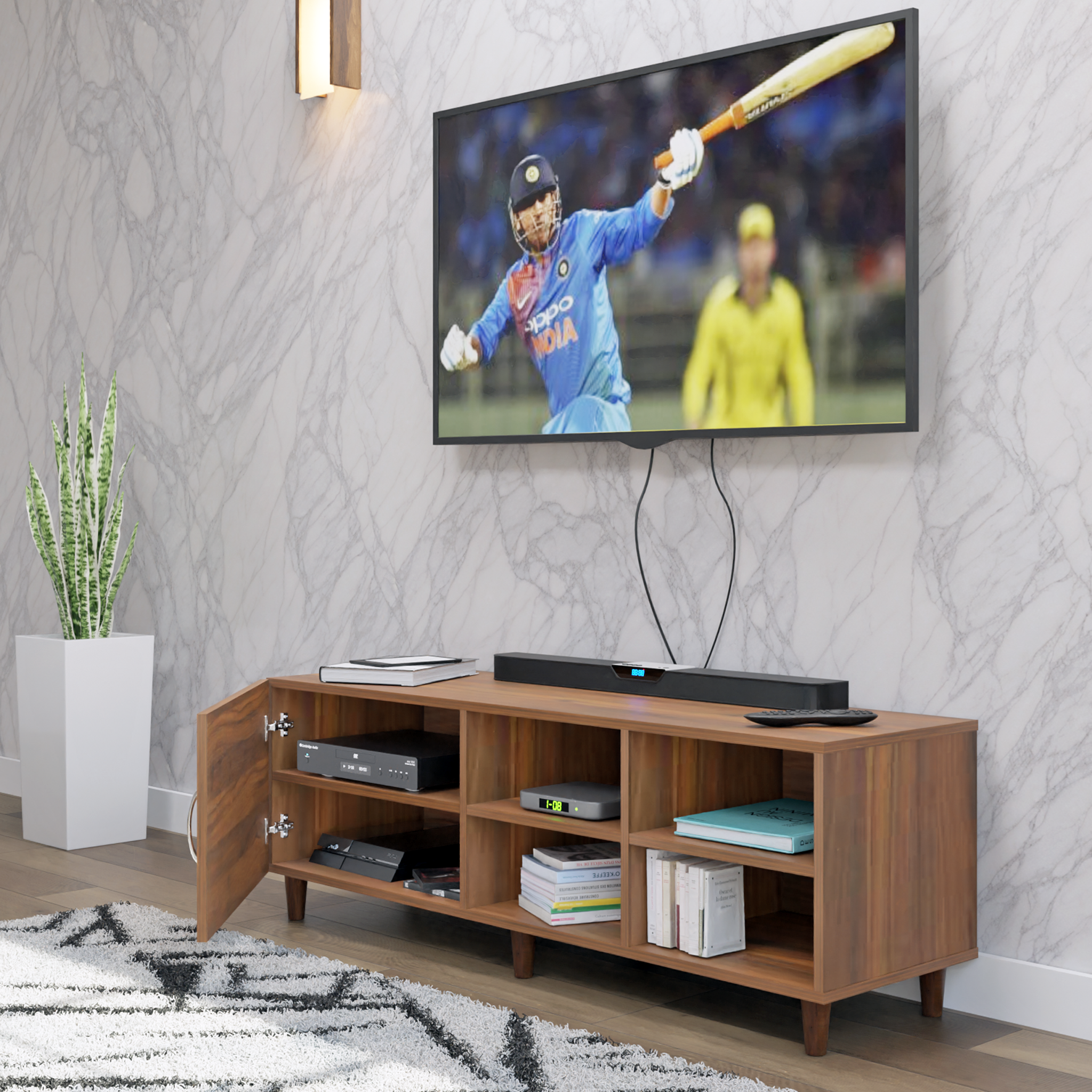 TV Unit | 1 Door, Open Shelves | Single Color TV & Entertainment Unit VIKI FURNITURE