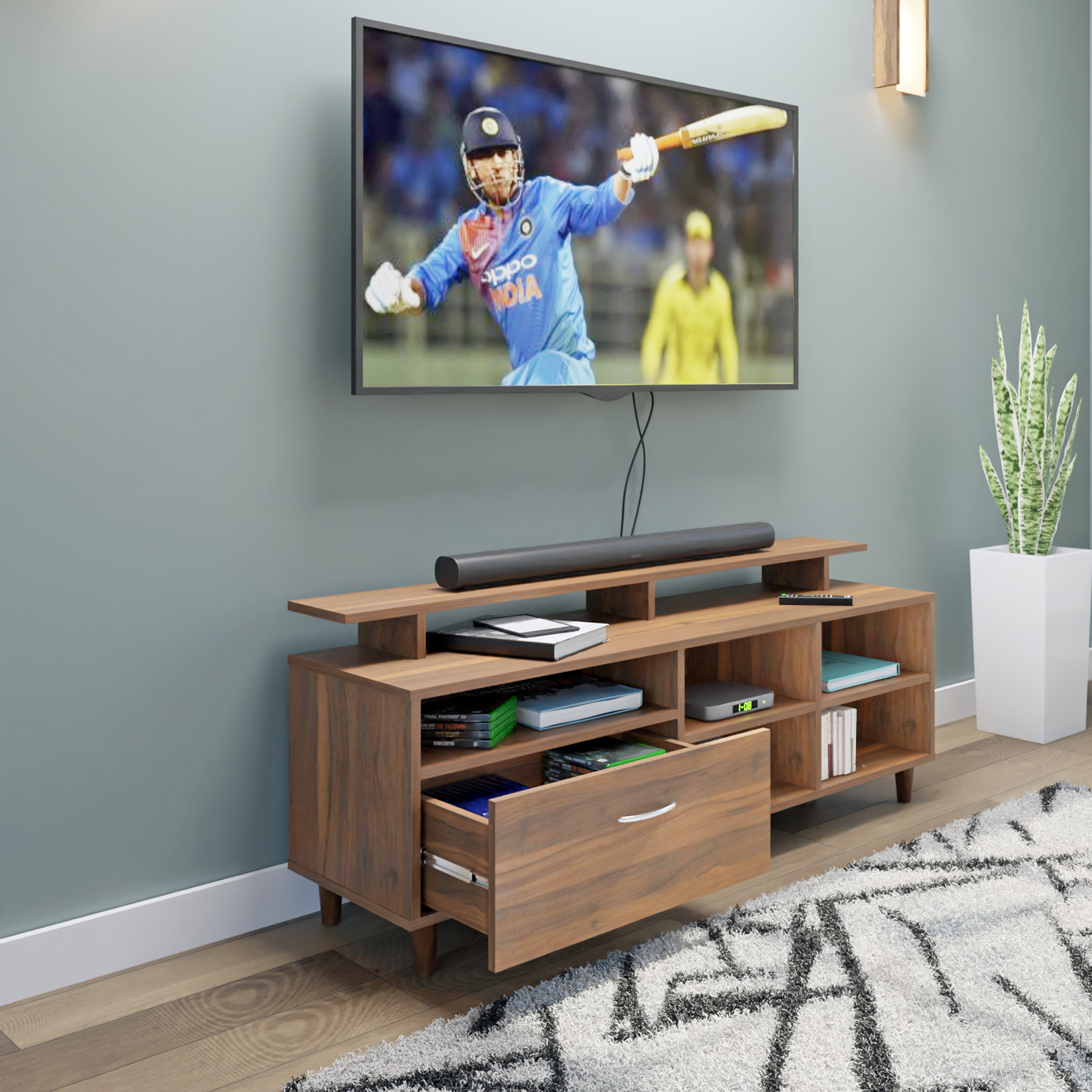 TV Unit | 1 Drawer, Shelf, Open Shelves & Extension | Single Color TV & Entertainment Unit VIKI FURNITURE
