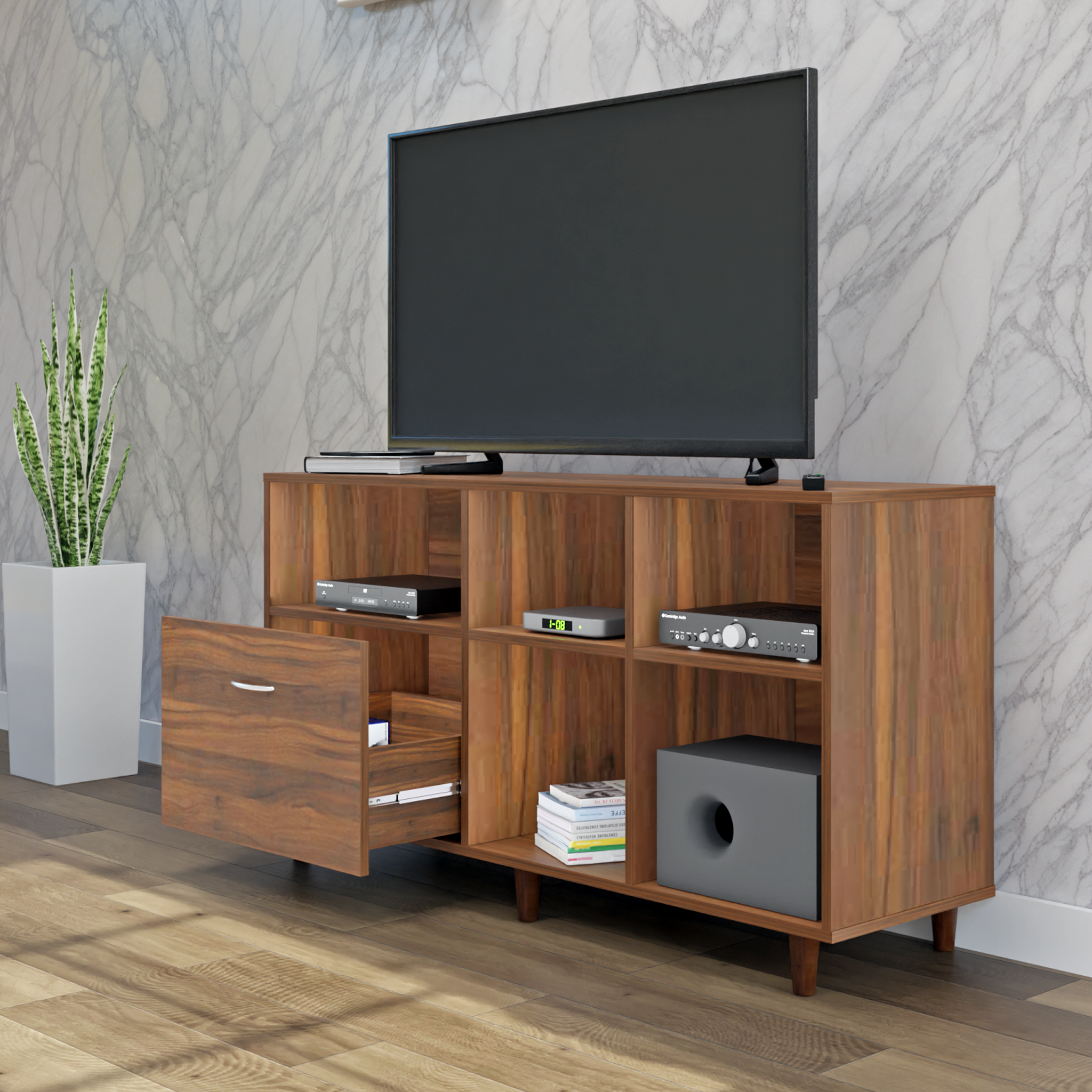 TV Unit | 1 Drawer, Shelf & Open Shelves | Single Color TV & Entertainment Unit VIKI FURNITURE