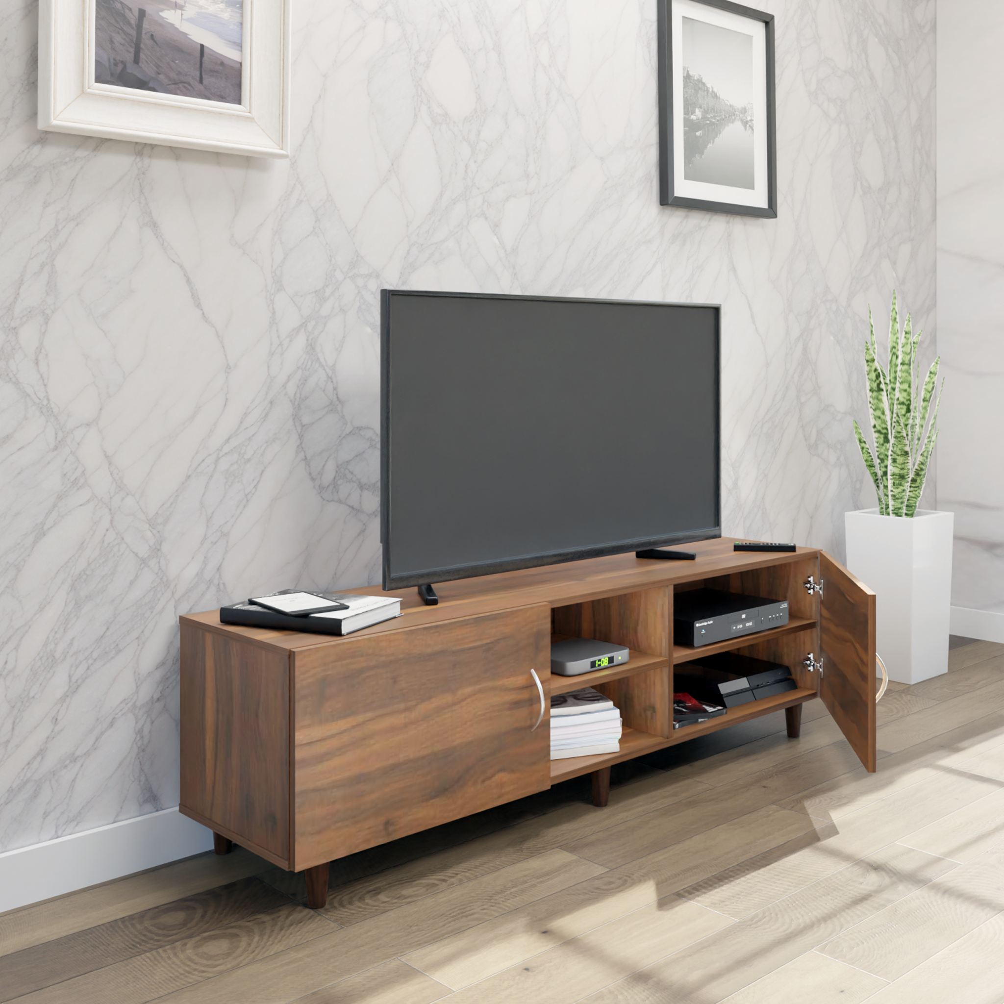 TV Unit | 2 Doors, Open Shelves | Single Color TV & Entertainment Unit VIKI FURNITURE