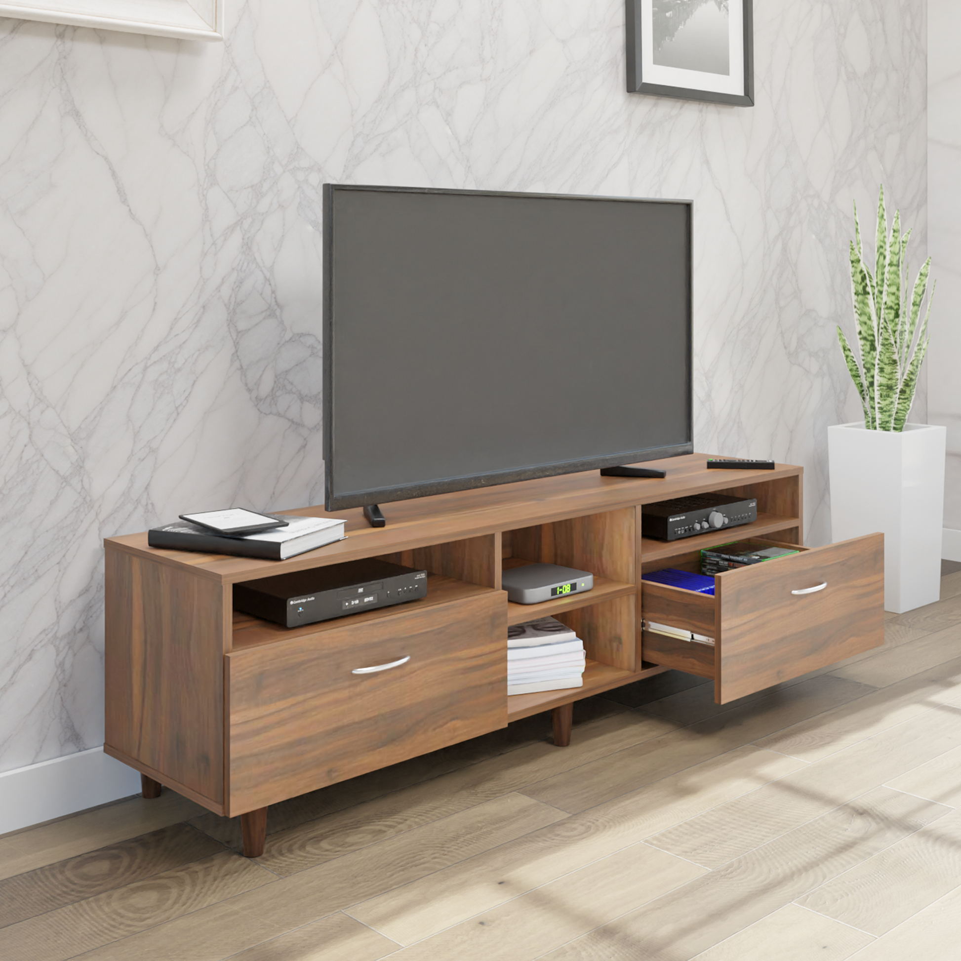 TV Unit | 2 Drawers, Open Shelves | Single Color TV & Entertainment Unit VIKI FURNITURE