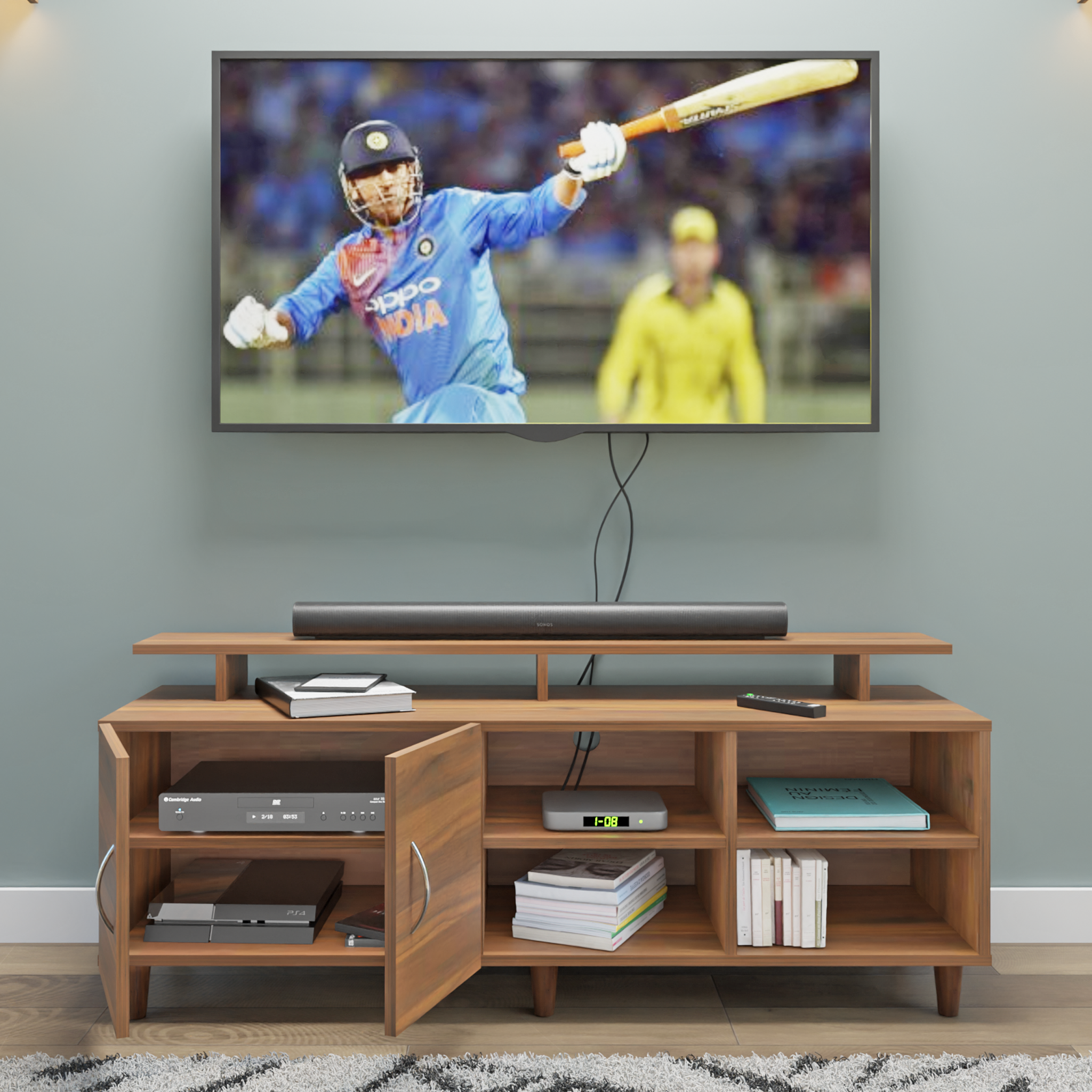 TV Unit | 2 Door, Open Shelves & Extension | Single Color TV & Entertainment Unit VIKI FURNITURE