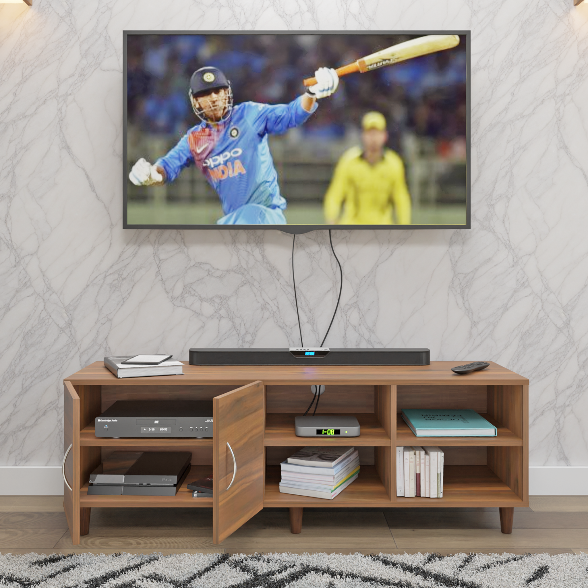 TV Unit | 2 Door, Open Shelves | Single Color TV & Entertainment Unit VIKI FURNITURE