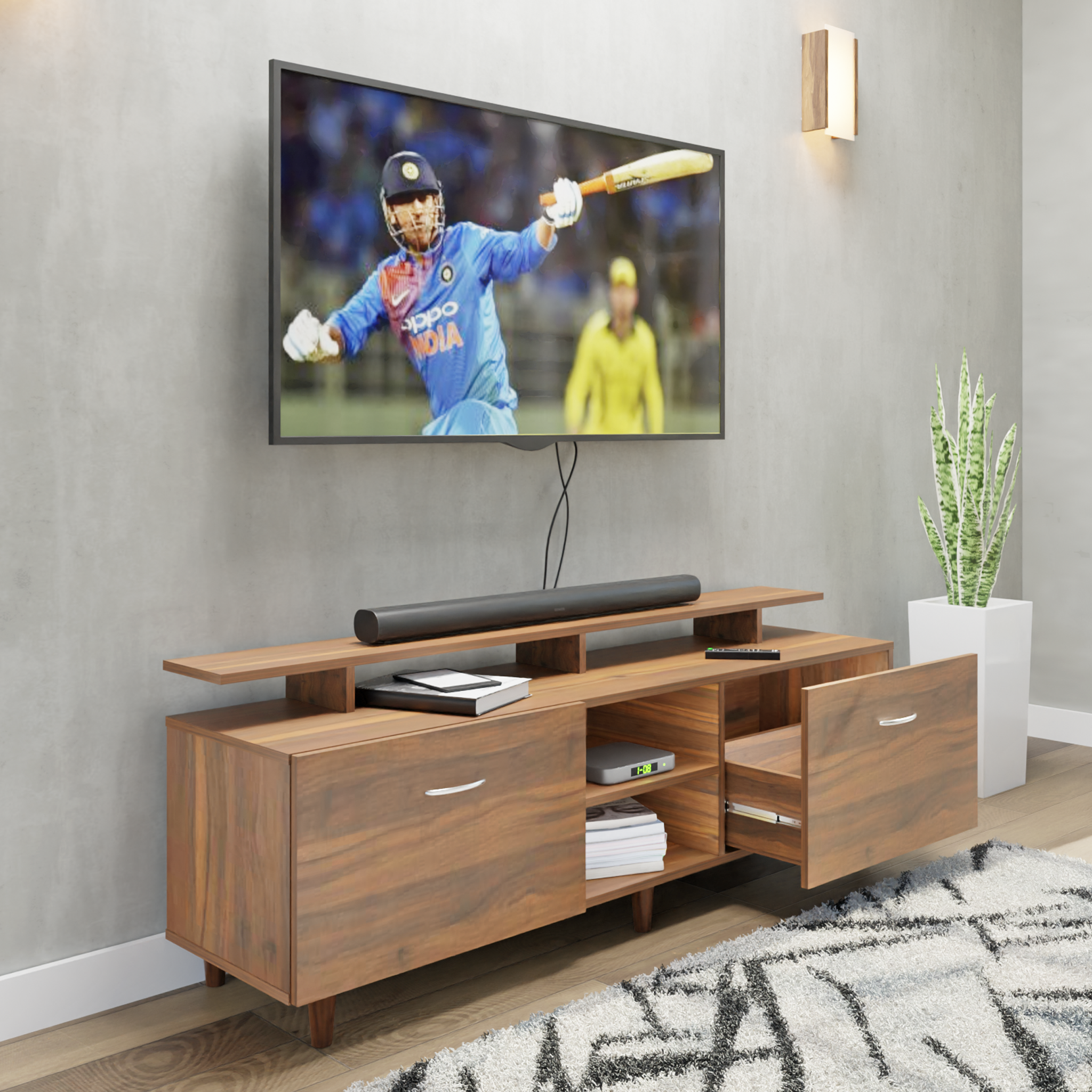 TV Unit | Drawers, Open Shelf & Extension | Single Color TV & Entertainment Unit VIKI FURNITURE