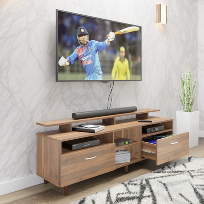 TV Unit | 2 Drawers, Open Shelves & Extension | Single Color TV & Entertainment Unit VIKI FURNITURE