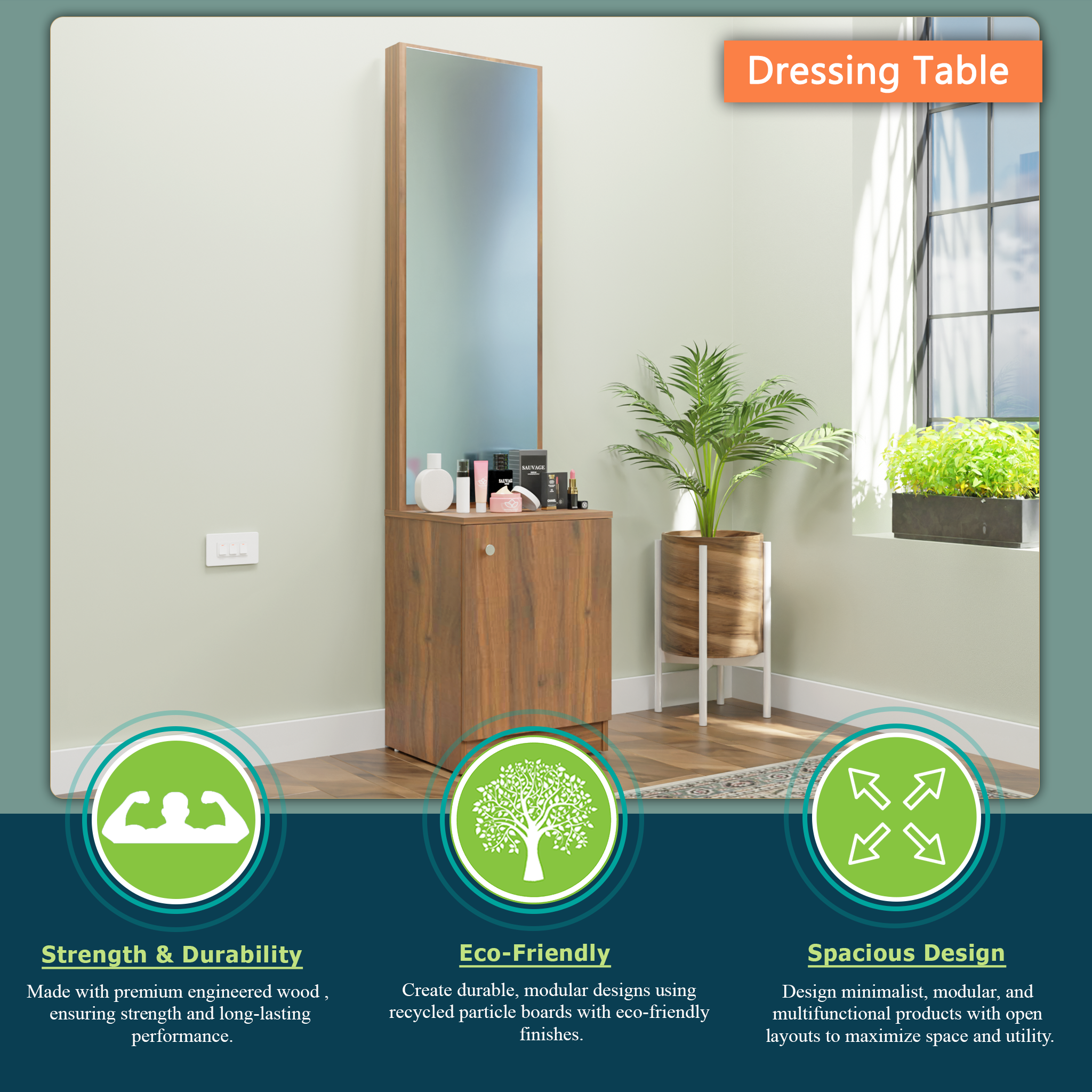 Dressing Table with Mirror Door | Shelves Dressing Table VIKI FURNITURE