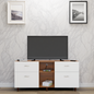 TV unit | 4 Drawers, Open Shelves | Dual Color TV & Entertainment Unit VIKI FURNITURE Brussel Walnut with Frosty White