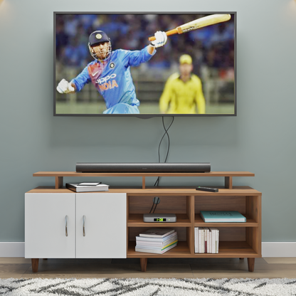 TV Unit | 2 Door, Open Shelves & Extension | Dual Color TV & Entertainment Unit VIKI FURNITURE