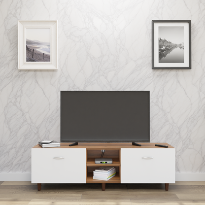 TV Unit | Drawers, Open Shelf | Dual Color TV & Entertainment Unit VIKI FURNITURE Brussel Walnut with Frosty White